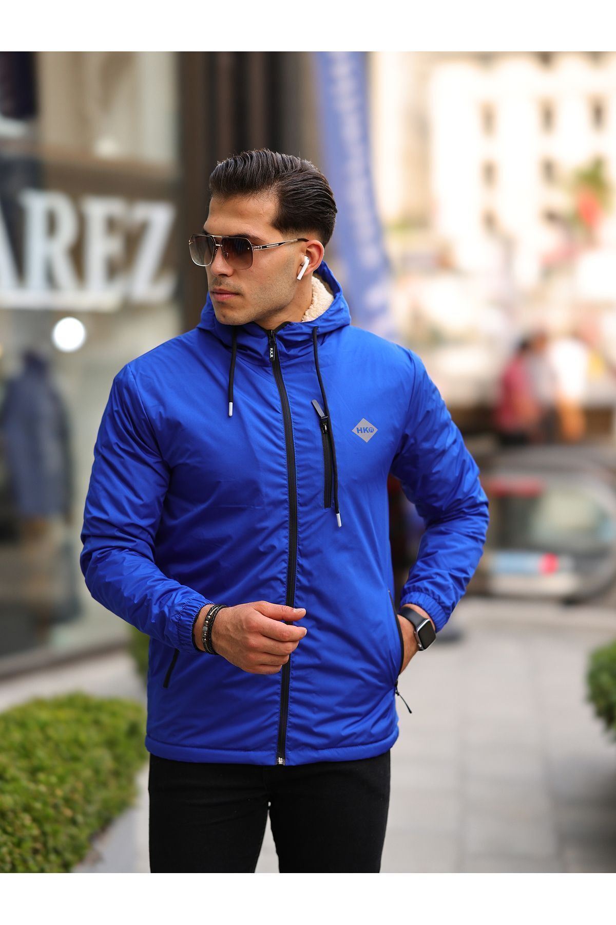 Erkek Içi Kürklü Suya Dayanıklı Kapüşonlu Cepli Yağmurluk