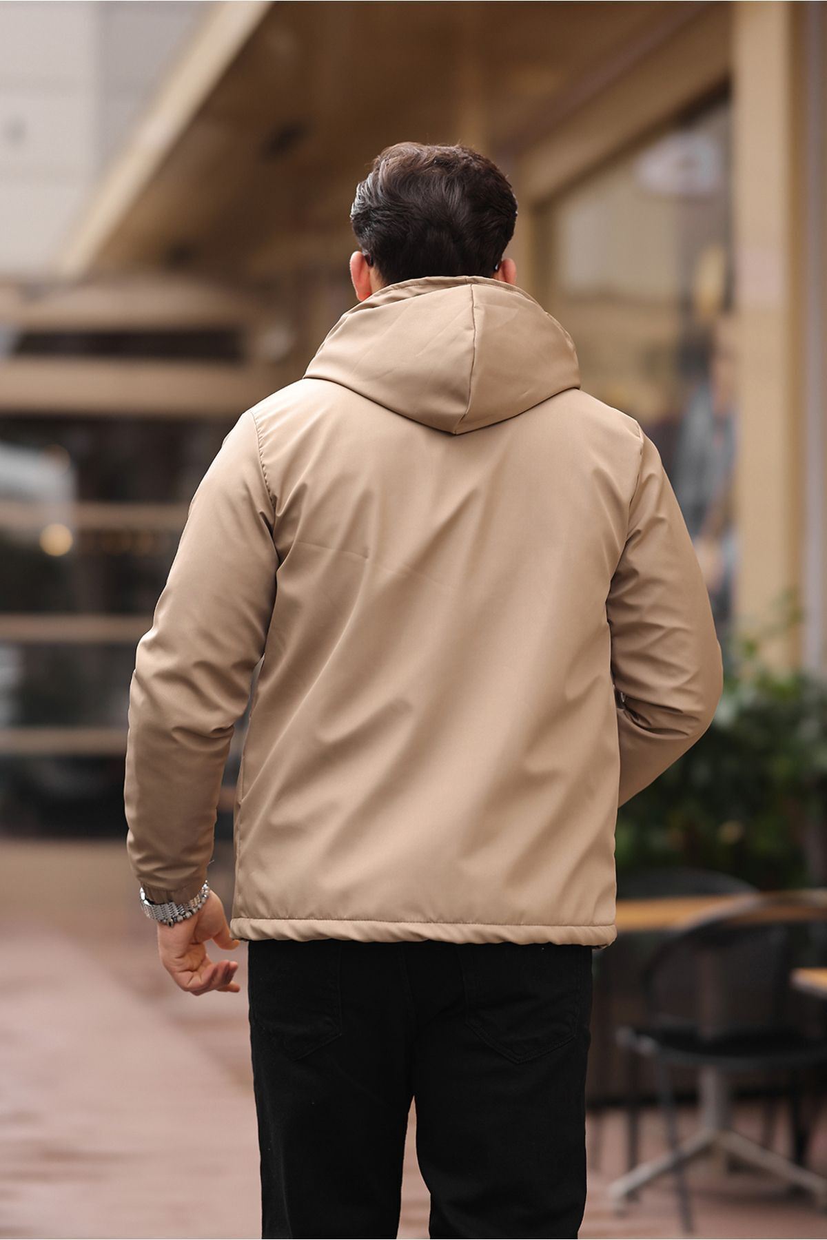 Erkek Içi Kürklü Suya Dayanıklı Kapüşonlu Cepli Yağmurluk