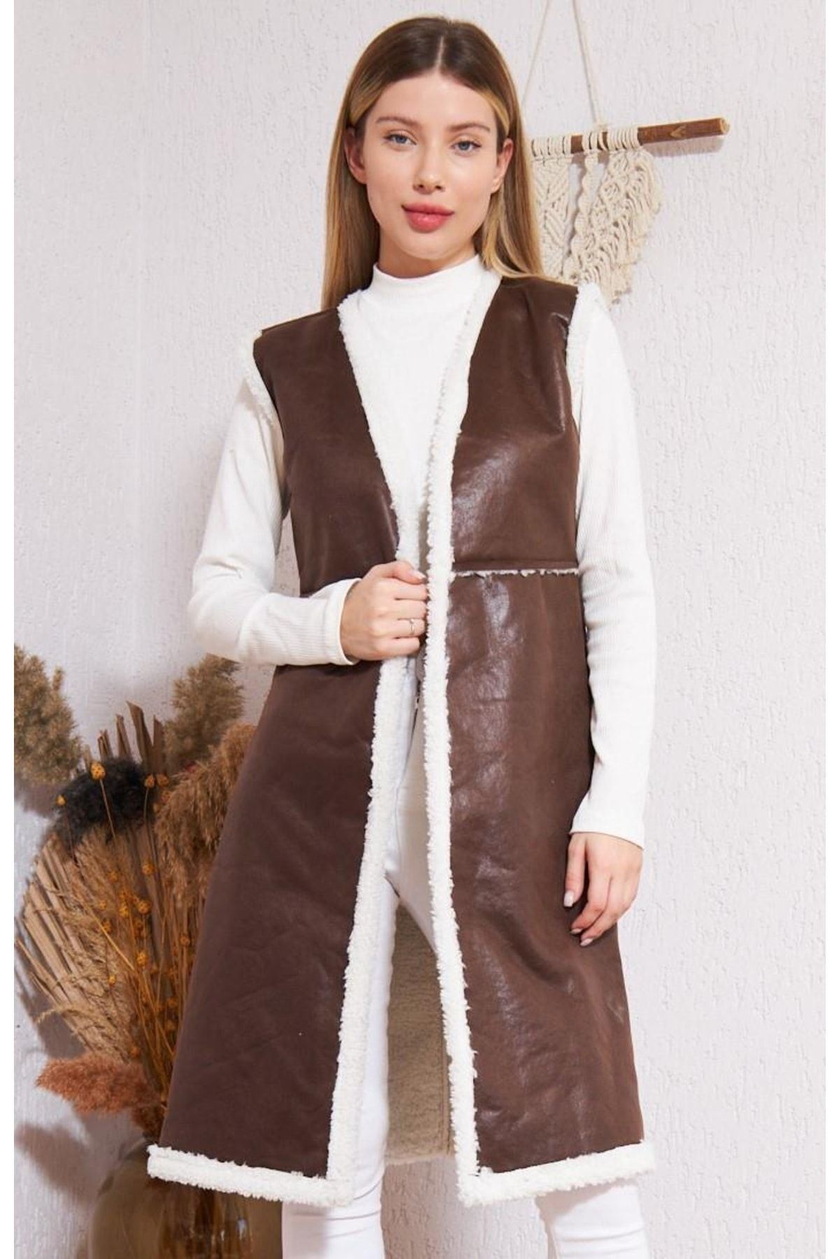 Kadın Içi Suni Kürklü Suni Deri Yelek