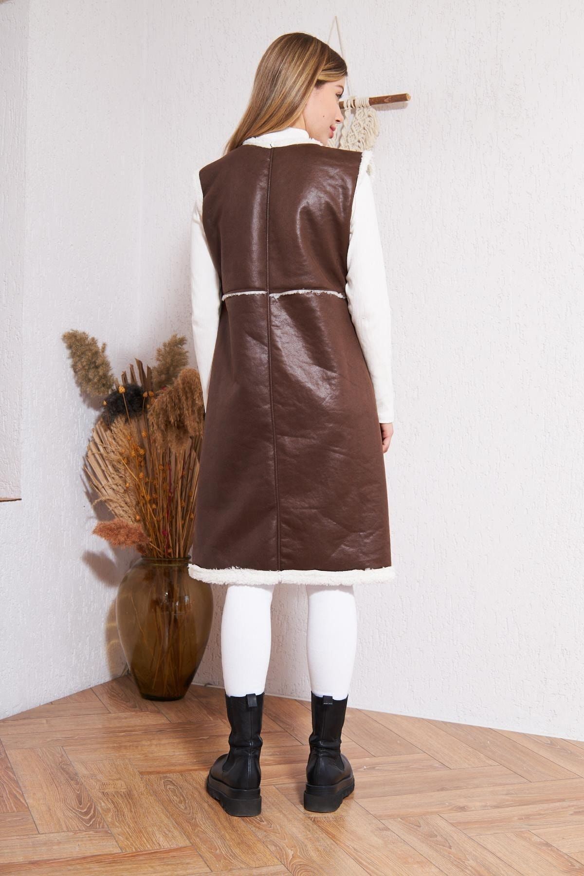 Kadın Içi Suni Kürklü Suni Deri Yelek