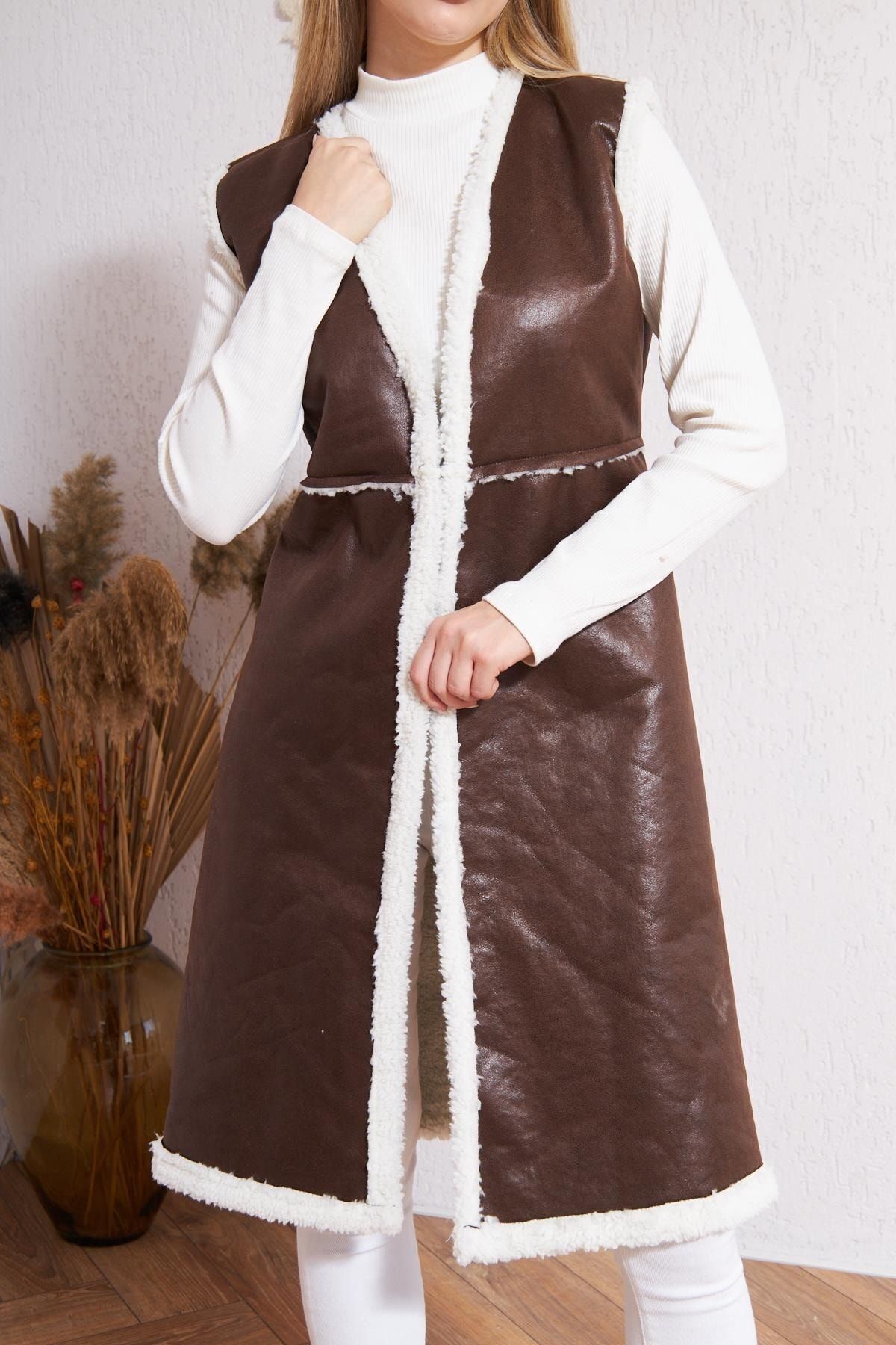 Kadın Içi Suni Kürklü Suni Deri Yelek