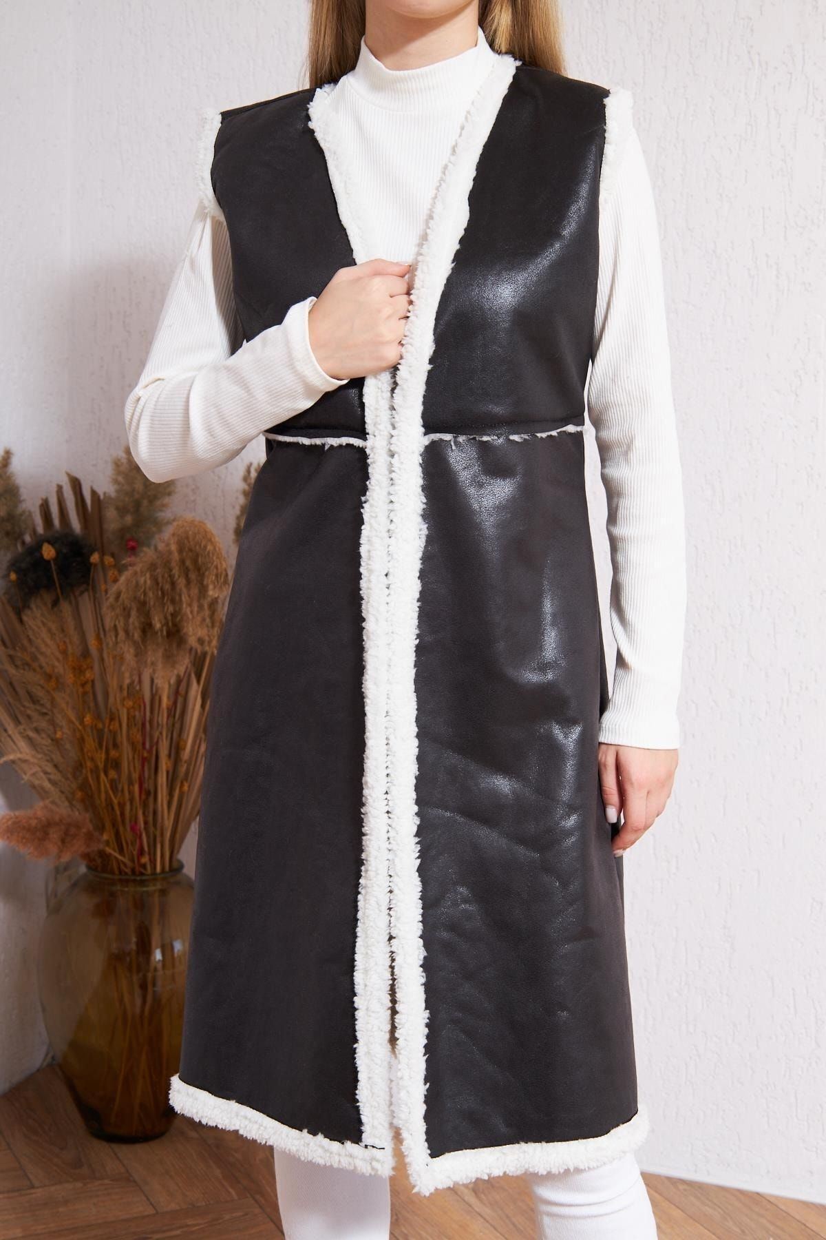 Kadın Içi Suni Kürklü Suni Deri Yelek