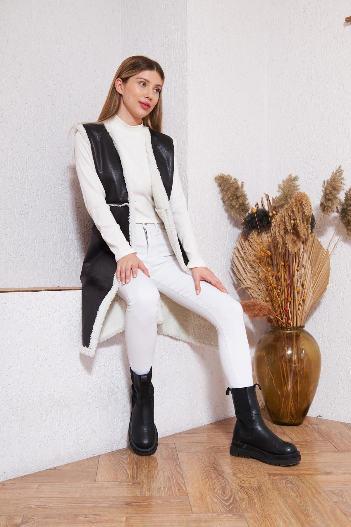 Kadın Içi Suni Kürklü Suni Deri Yelek