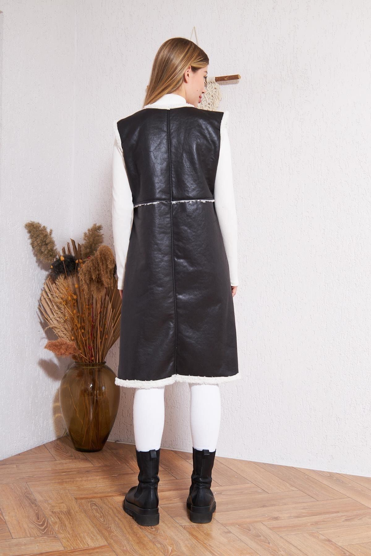 Kadın Içi Suni Kürklü Suni Deri Yelek