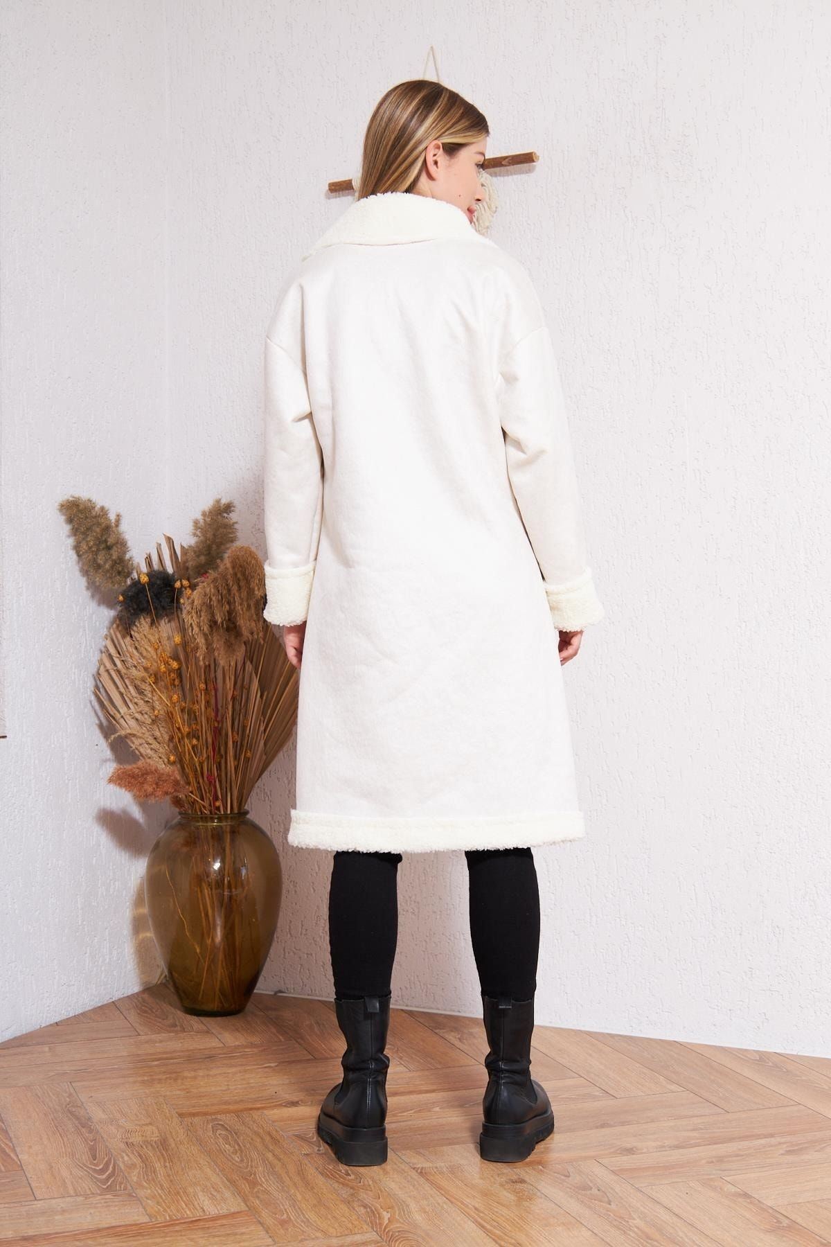 Kadın Içi Suni Kürklü Suni Deri Kaban