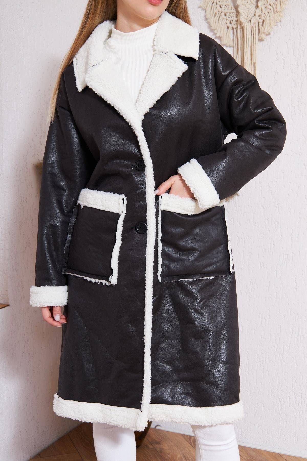 Kadın Içi Suni Kürklü Suni Deri Kaban