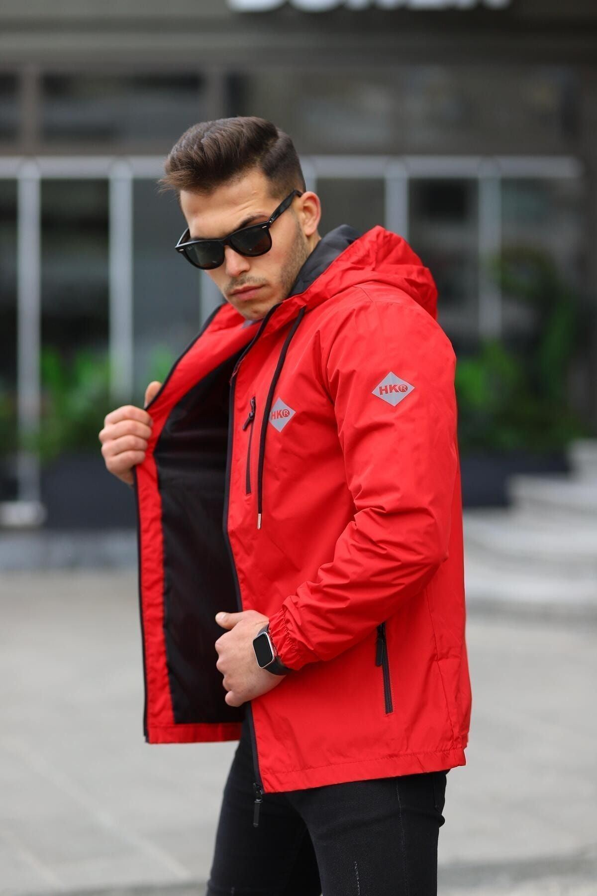 Erkek Içi Astarlı Suya Dayanıklı Kapüşonlu Cepli Yağmurluk