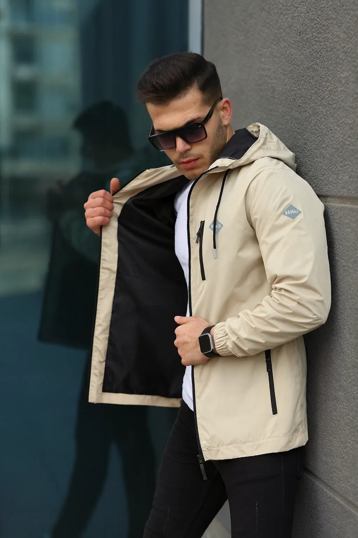 Erkek Içi Astarlı Suya Dayanıklı Kapüşonlu Cepli Yağmurluk