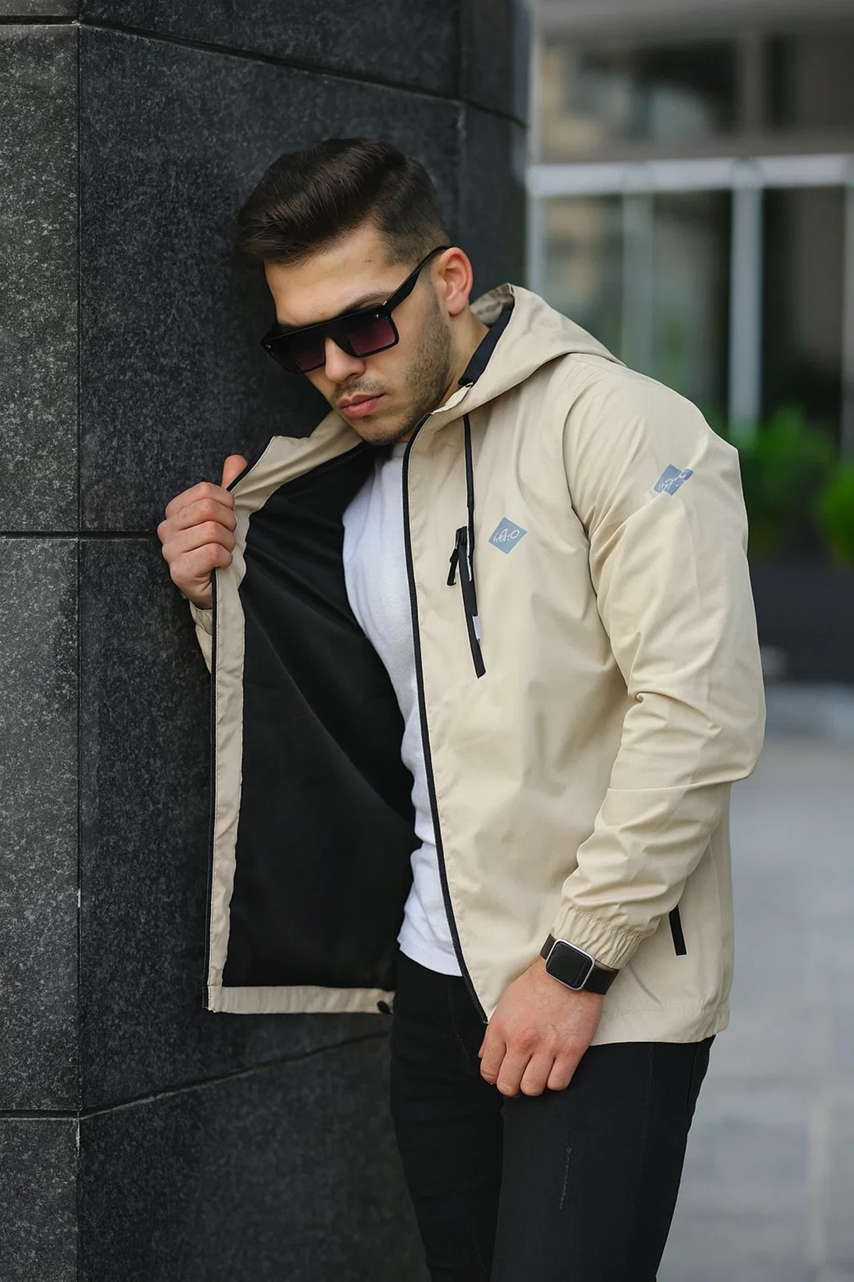 Erkek Içi Astarlı Suya Dayanıklı Kapüşonlu Cepli Yağmurluk