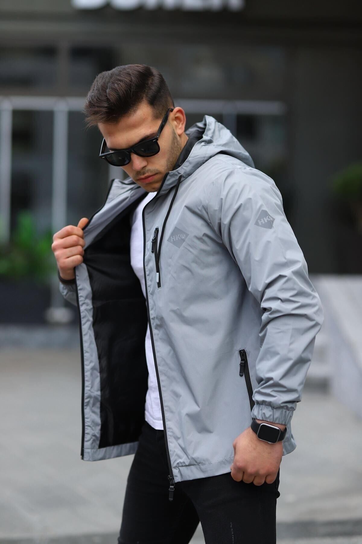 Erkek Içi Astarlı Suya Dayanıklı Kapüşonlu Cepli Yağmurluk