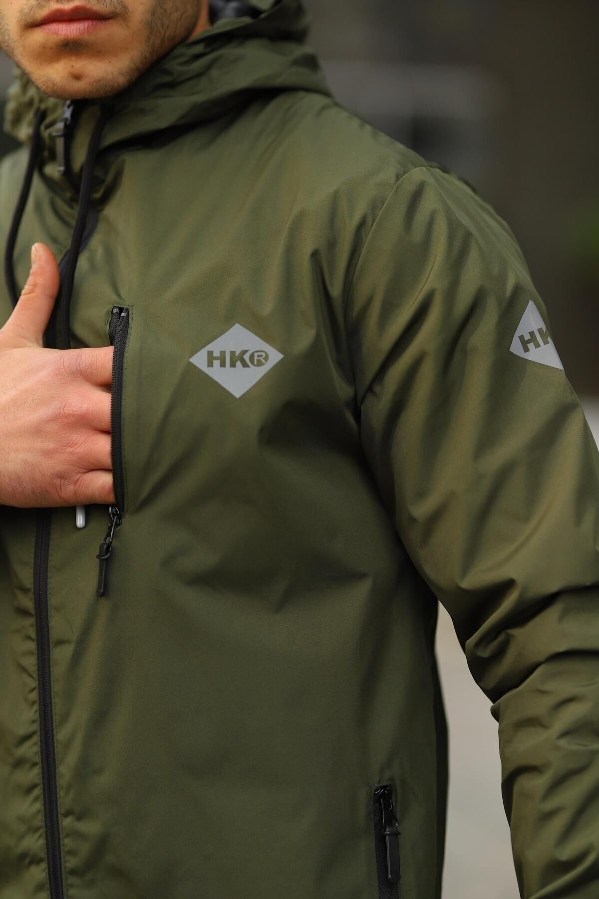 Erkek Içi Astarlı Suya Dayanıklı Kapüşonlu Cepli Yağmurluk