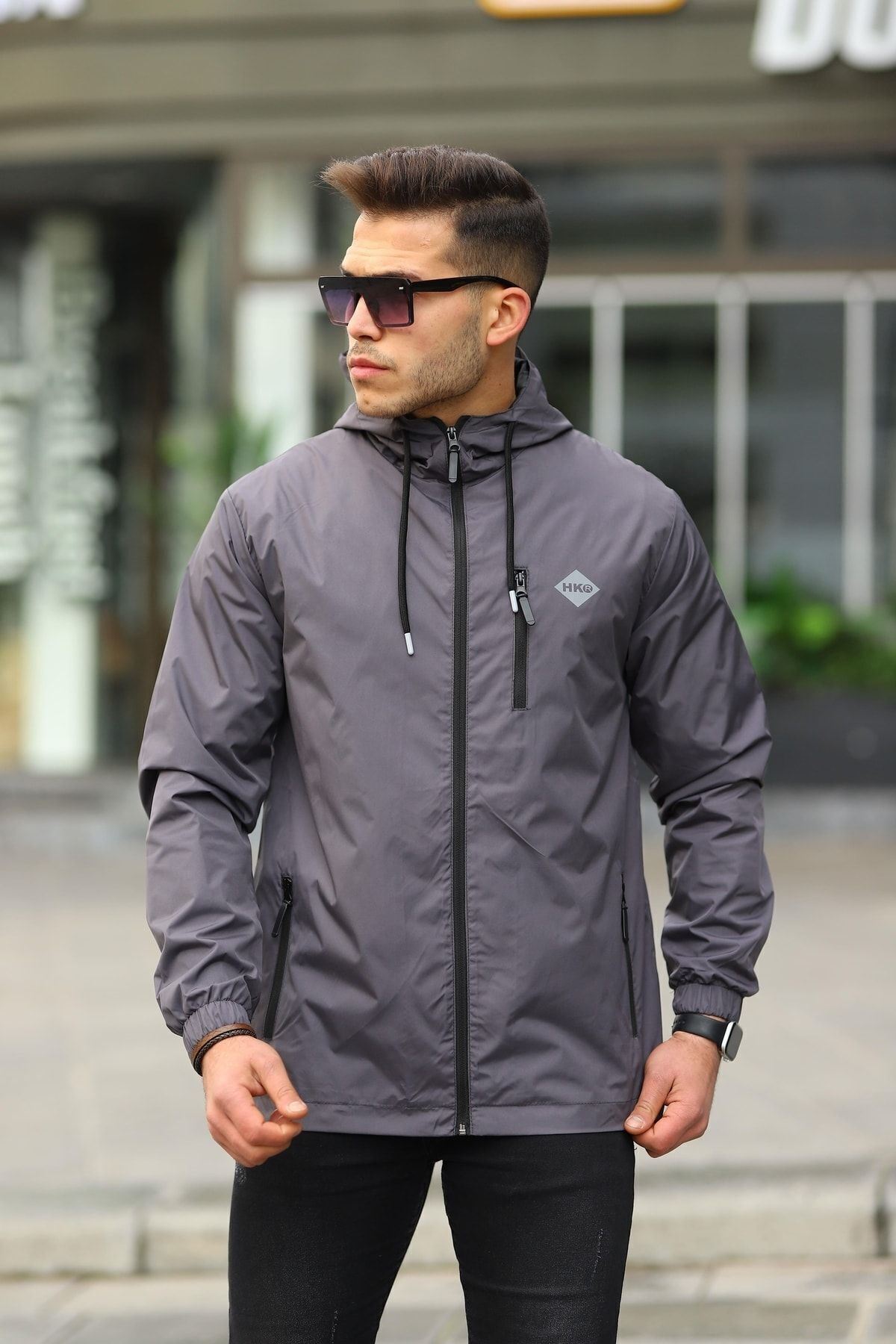 Erkek Içi Astarlı Suya Dayanıklı Kapüşonlu Cepli Yağmurluk