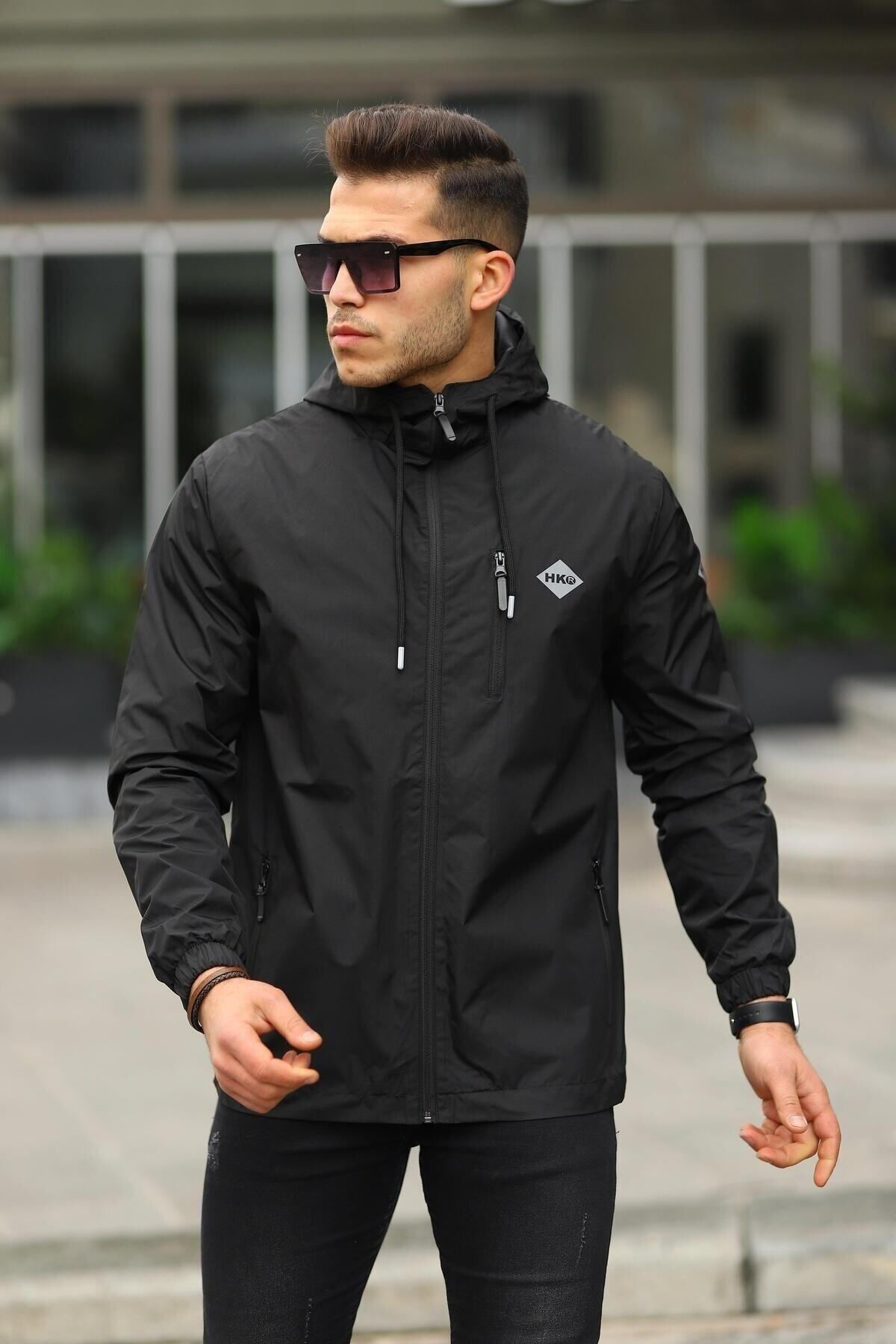 Erkek Içi Astarlı Suya Dayanıklı Kapüşonlu Cepli Yağmurluk