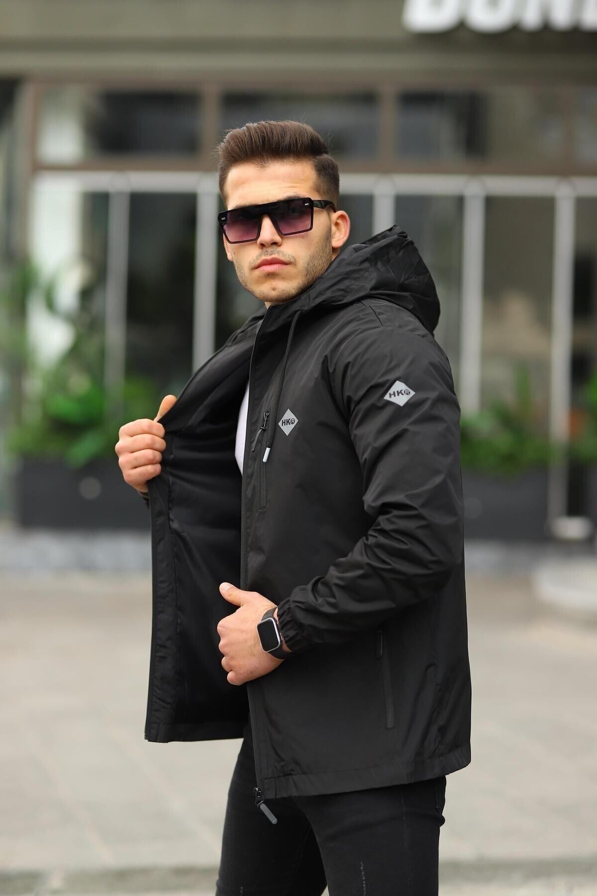 Erkek Içi Astarlı Suya Dayanıklı Kapüşonlu Cepli Yağmurluk