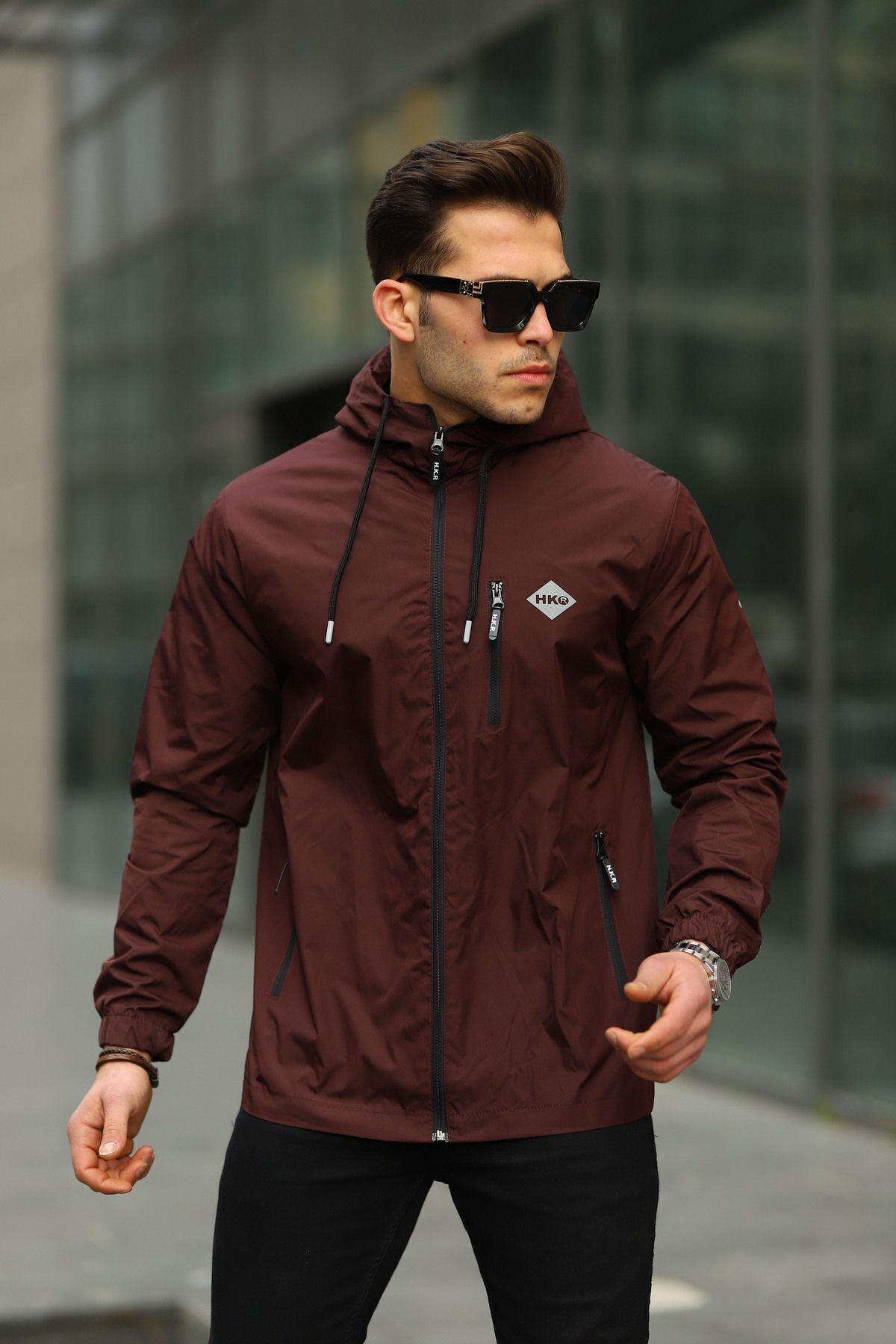 Erkek Içi Astarlı Suya Dayanıklı Kapüşonlu Cepli Yağmurluk