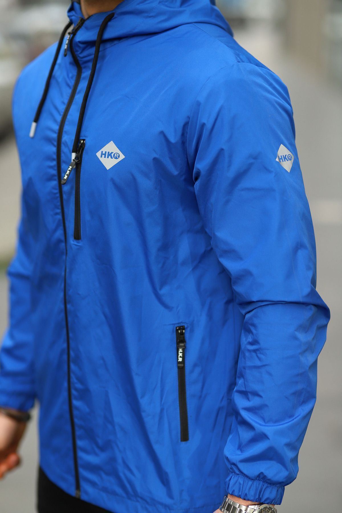 Erkek Içi Astarlı Suya Dayanıklı Kapüşonlu Cepli Yağmurluk