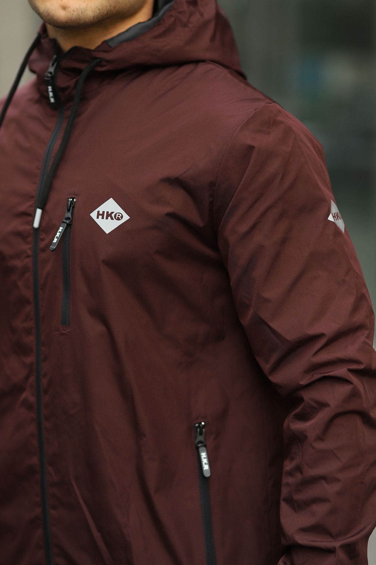 Erkek Içi Astarlı Suya Dayanıklı Kapüşonlu Cepli Yağmurluk