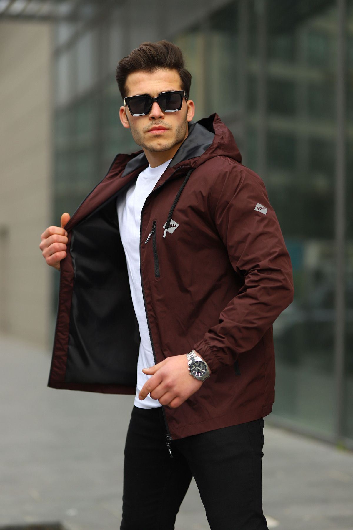 Erkek Içi Astarlı Suya Dayanıklı Kapüşonlu Cepli Yağmurluk