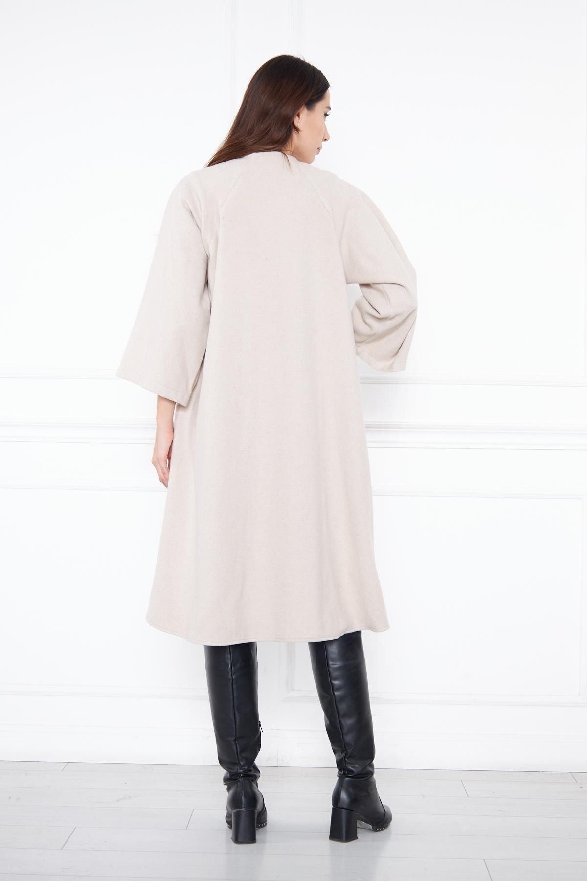 Kadın Trend Oversize Uzun Kol Şık Gri Kaşe Panço