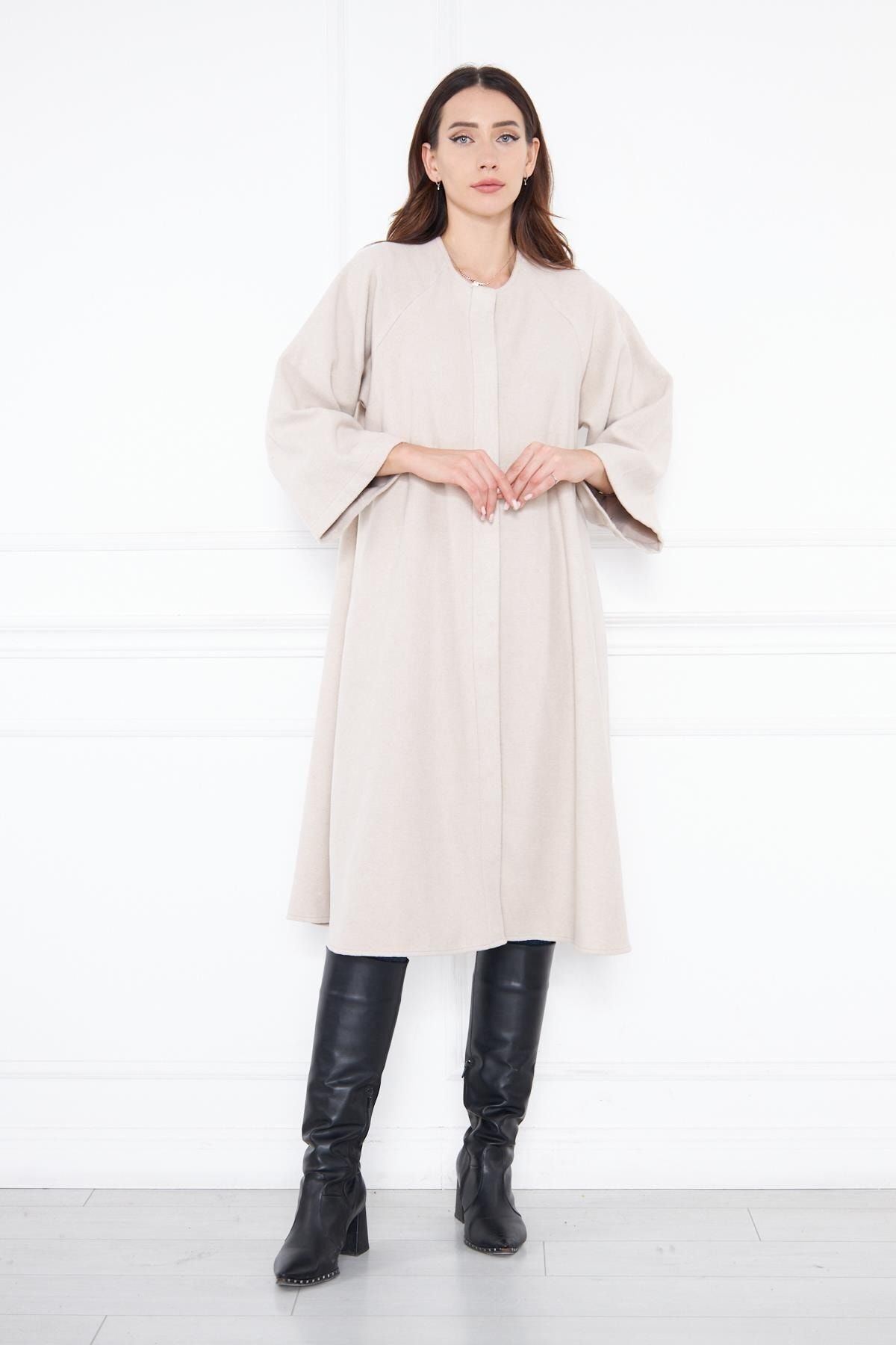 Kadın Trend Oversize Uzun Kol Şık Gri Kaşe Panço