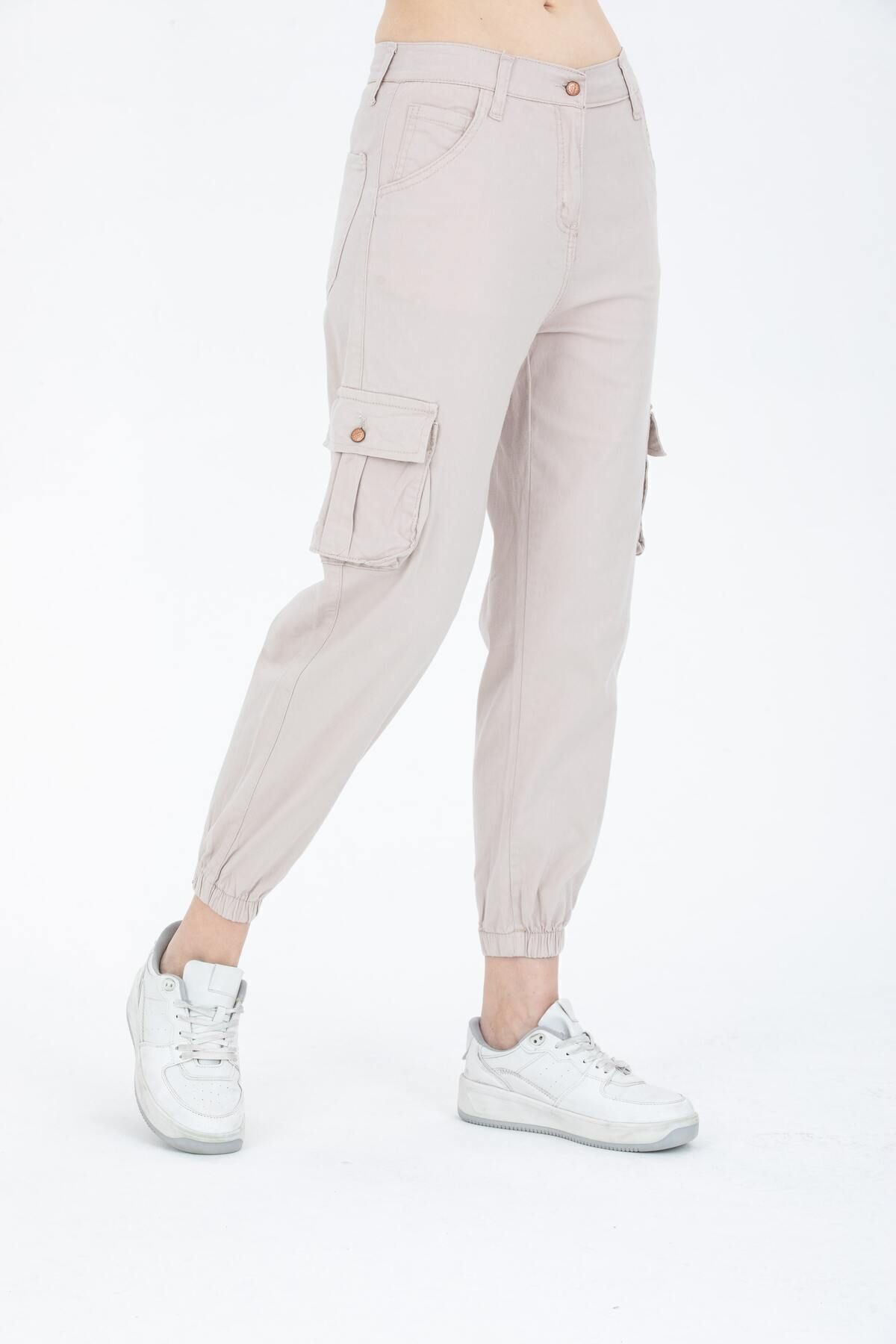 Kadın Jogger Rahat Kalıp Paça Lastikli Gabardin Pantolon