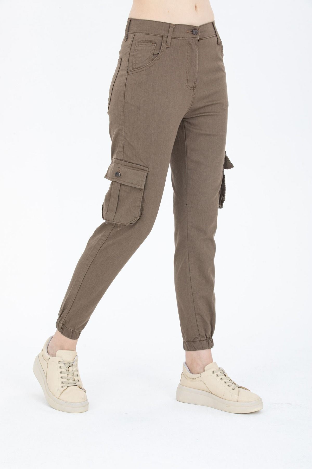 Kadın Jogger Paça Lastikli Kargo Cepli Gabardin Kadın Pantolon