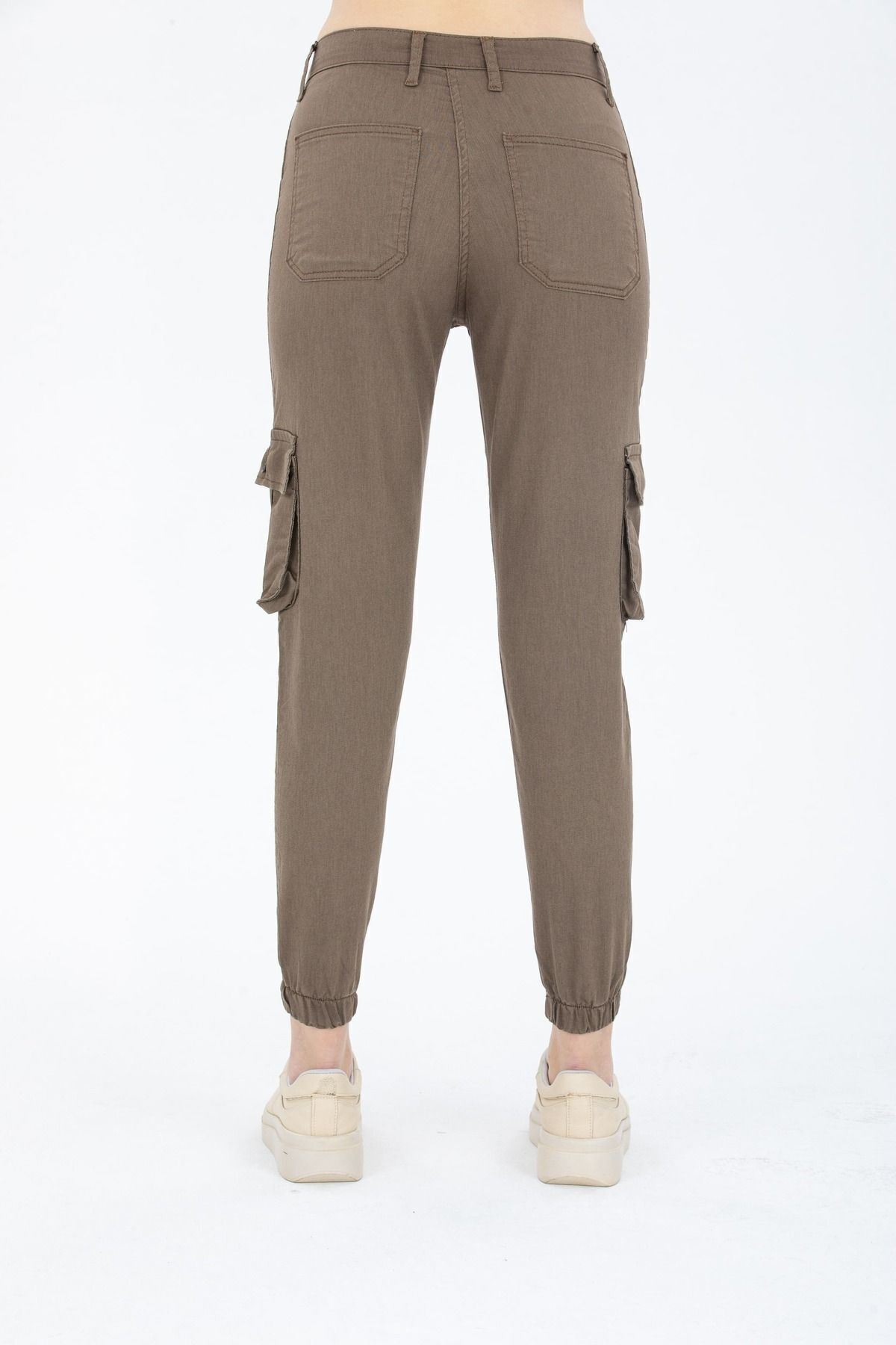 Kadın Jogger Paça Lastikli Kargo Cepli Gabardin Kadın Pantolon