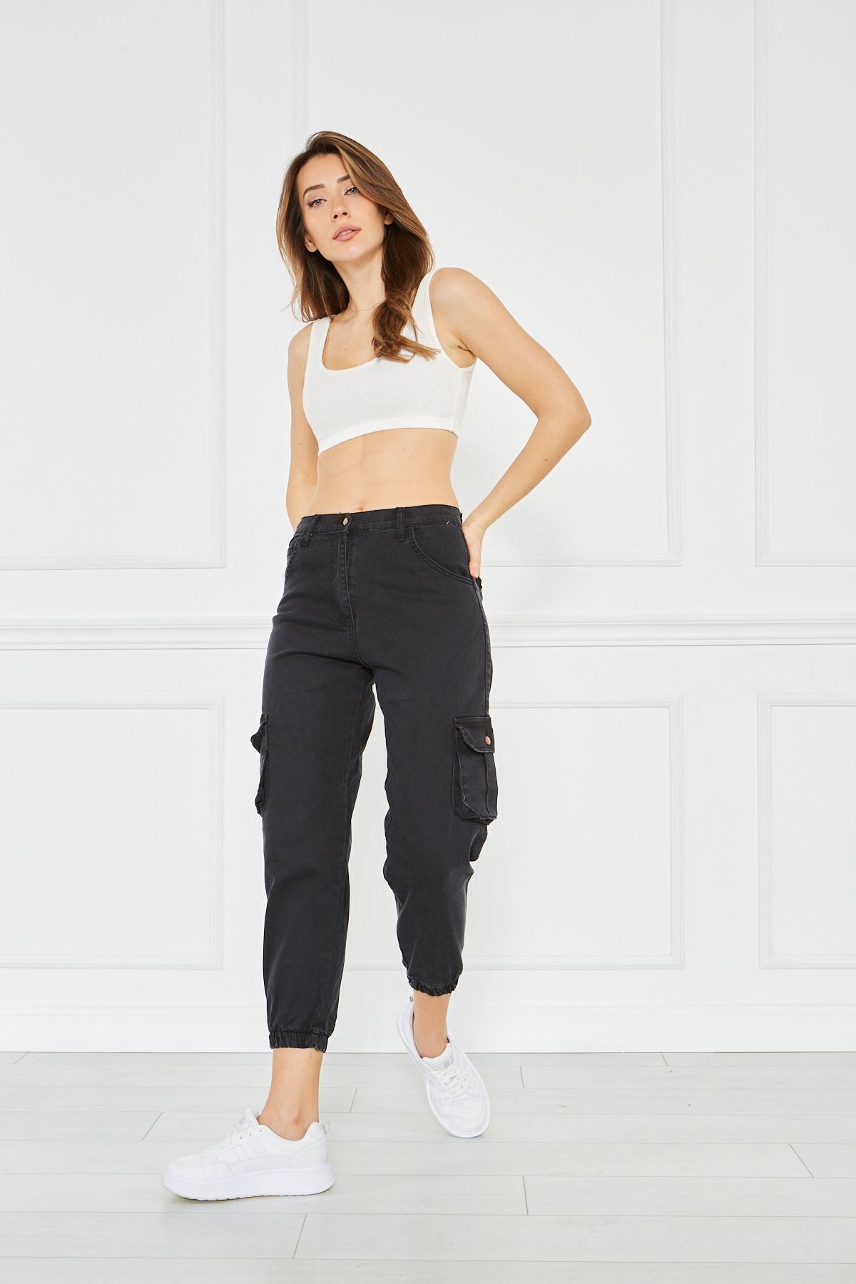 Kadın Jogger Rahat Kalıp Paça Lastikli Gabardin Pantolon