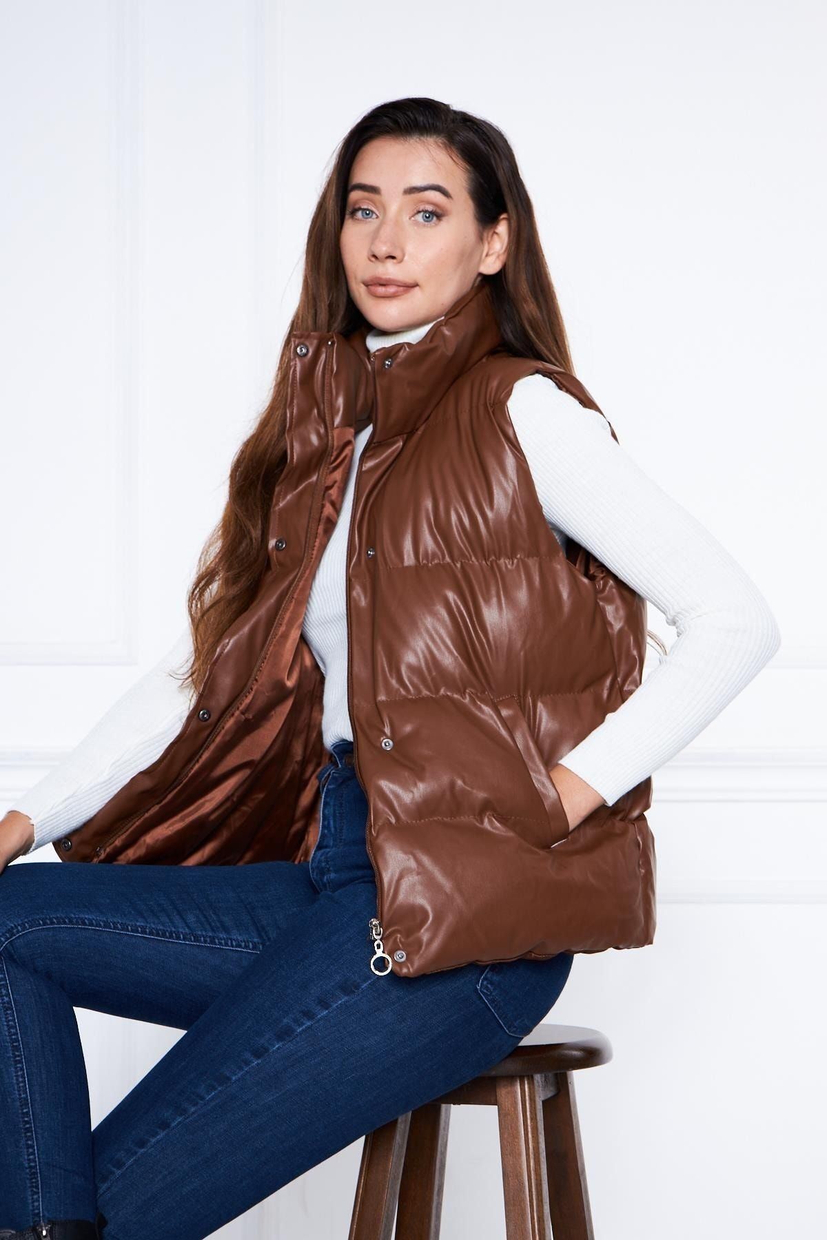 Kadın Şişme Deri Yelek