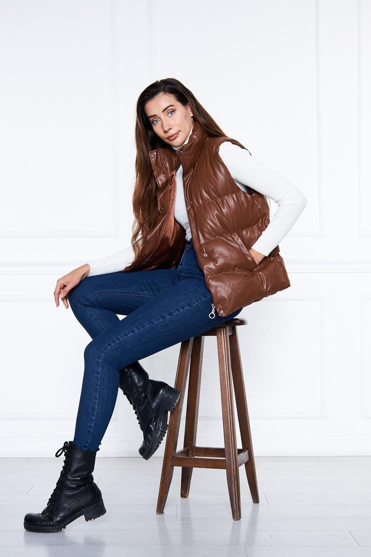 Kadın Şişme Deri Yelek