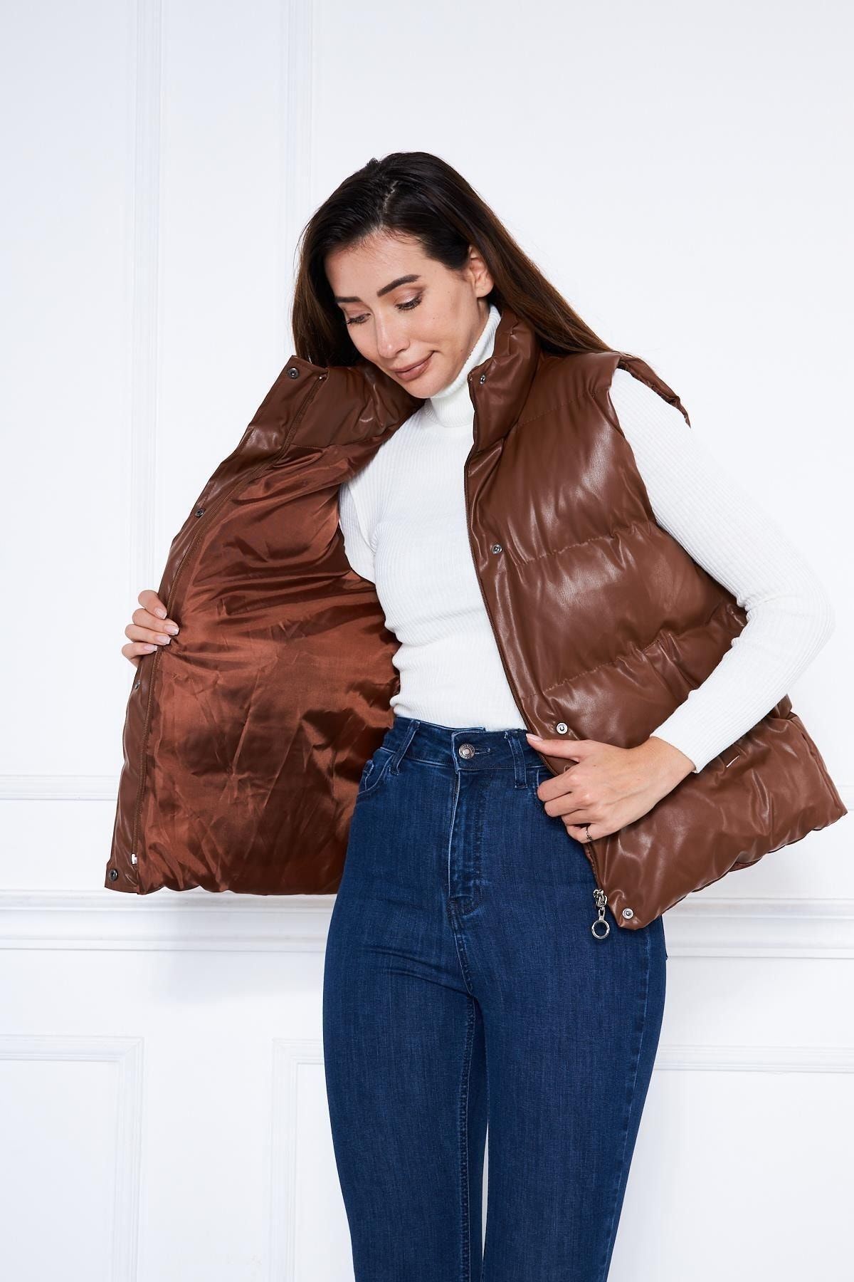 Kadın Şişme Deri Yelek