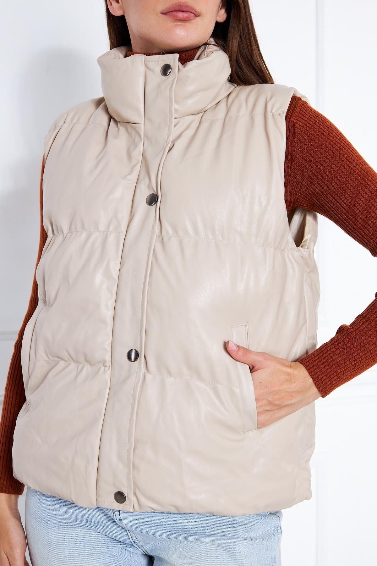 Kadın Şişme Deri Yelek