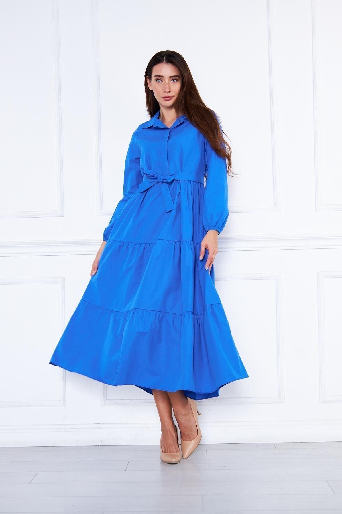 Kadın Katlı Gömlek Yaka Elbise