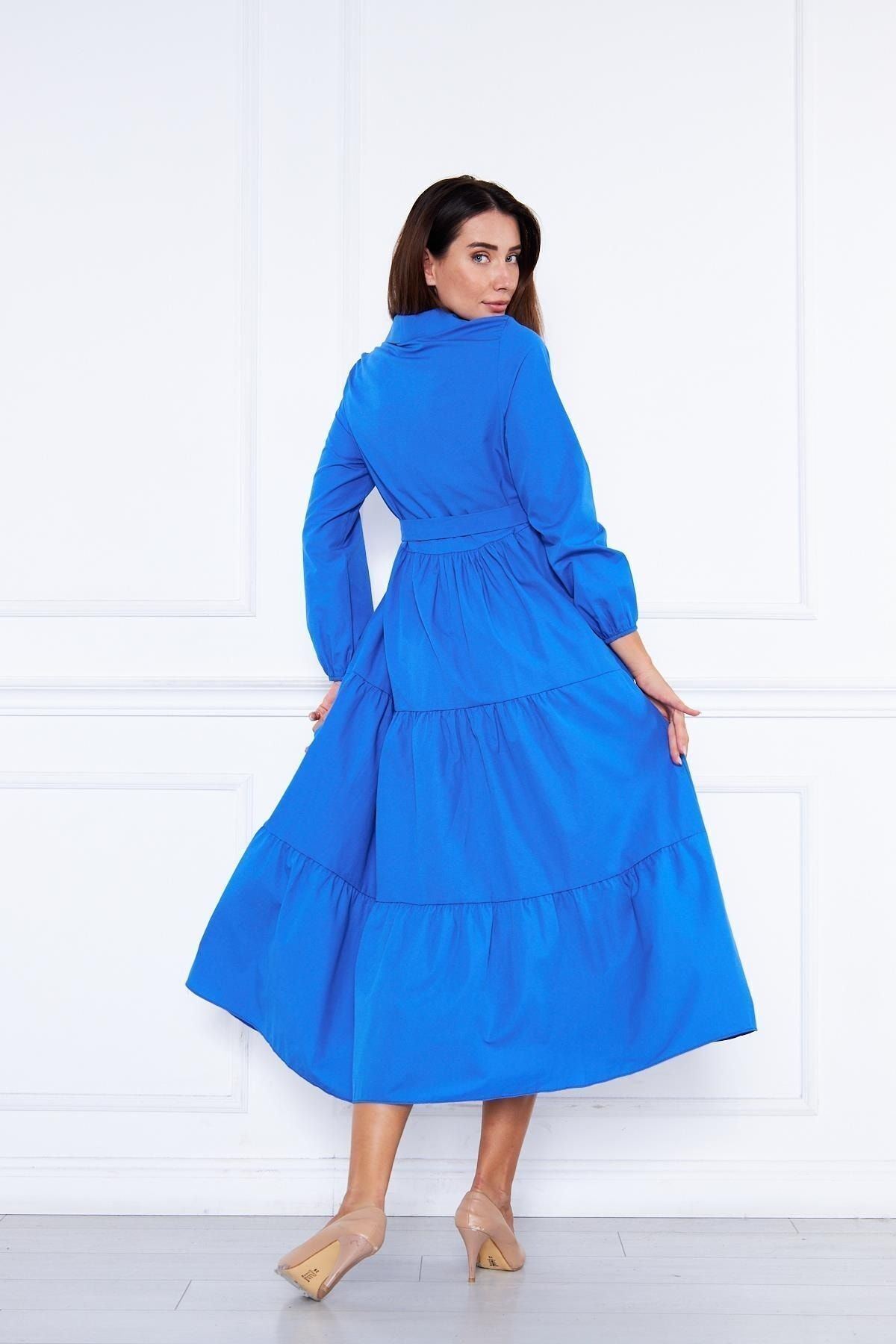 Kadın Katlı Gömlek Yaka Elbise