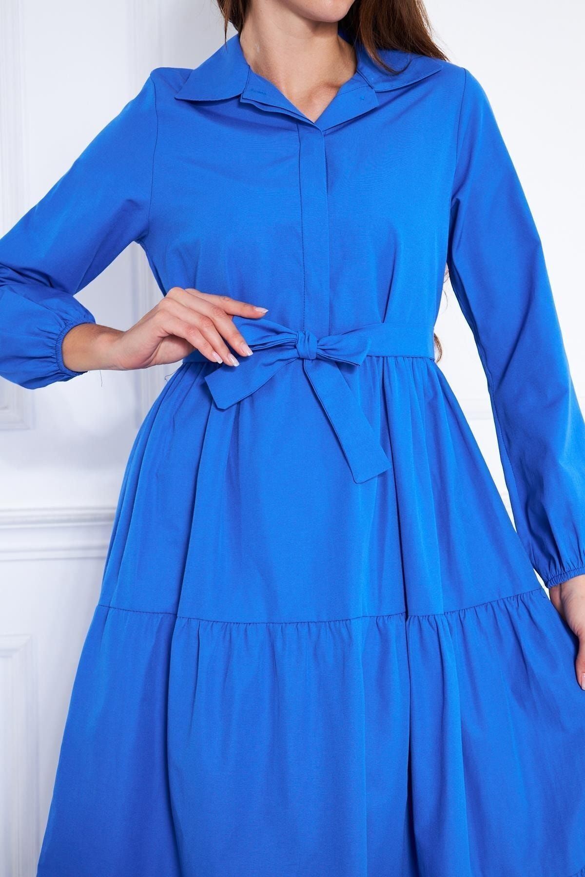 Kadın Katlı Gömlek Yaka Elbise