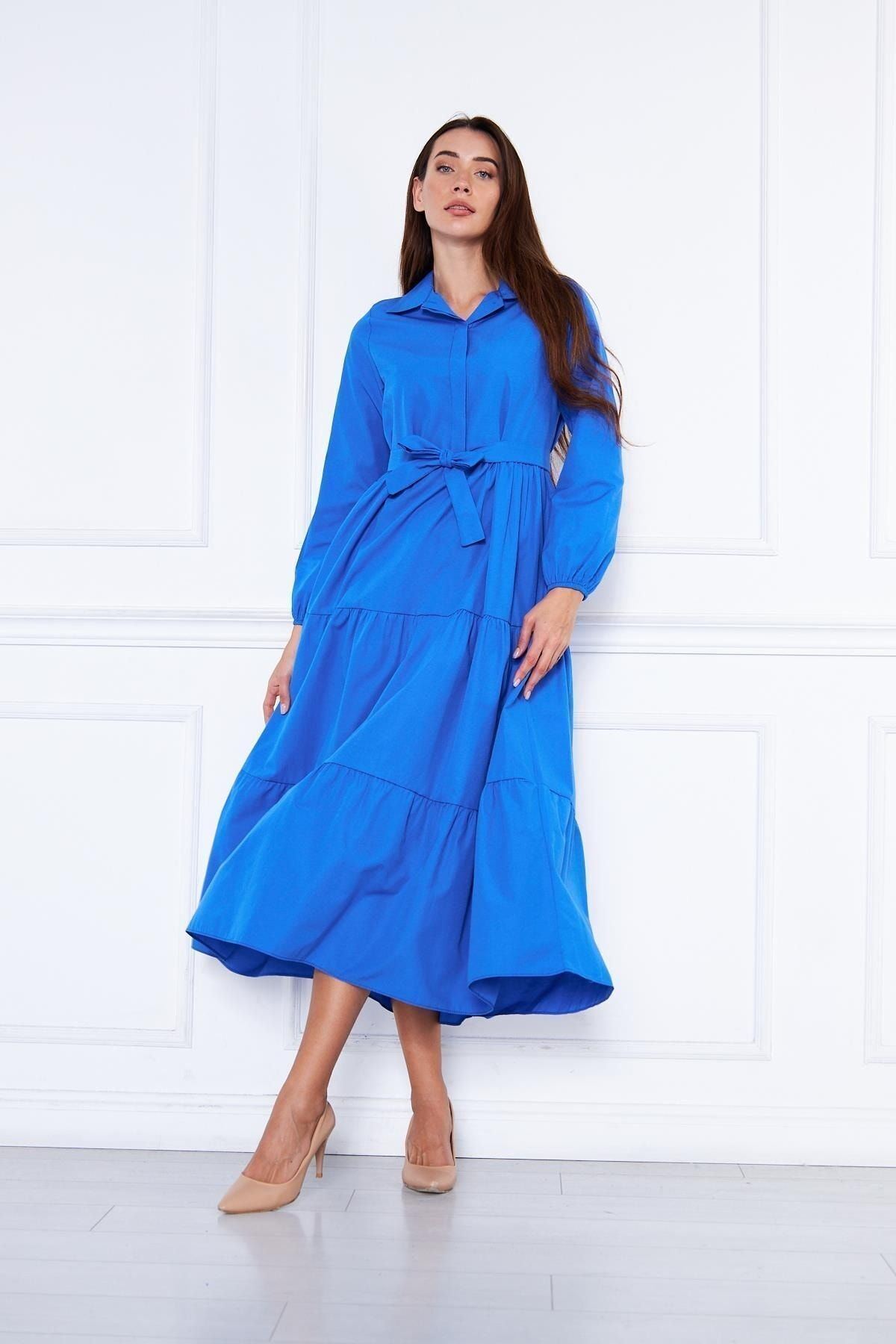 Kadın Katlı Gömlek Yaka Elbise