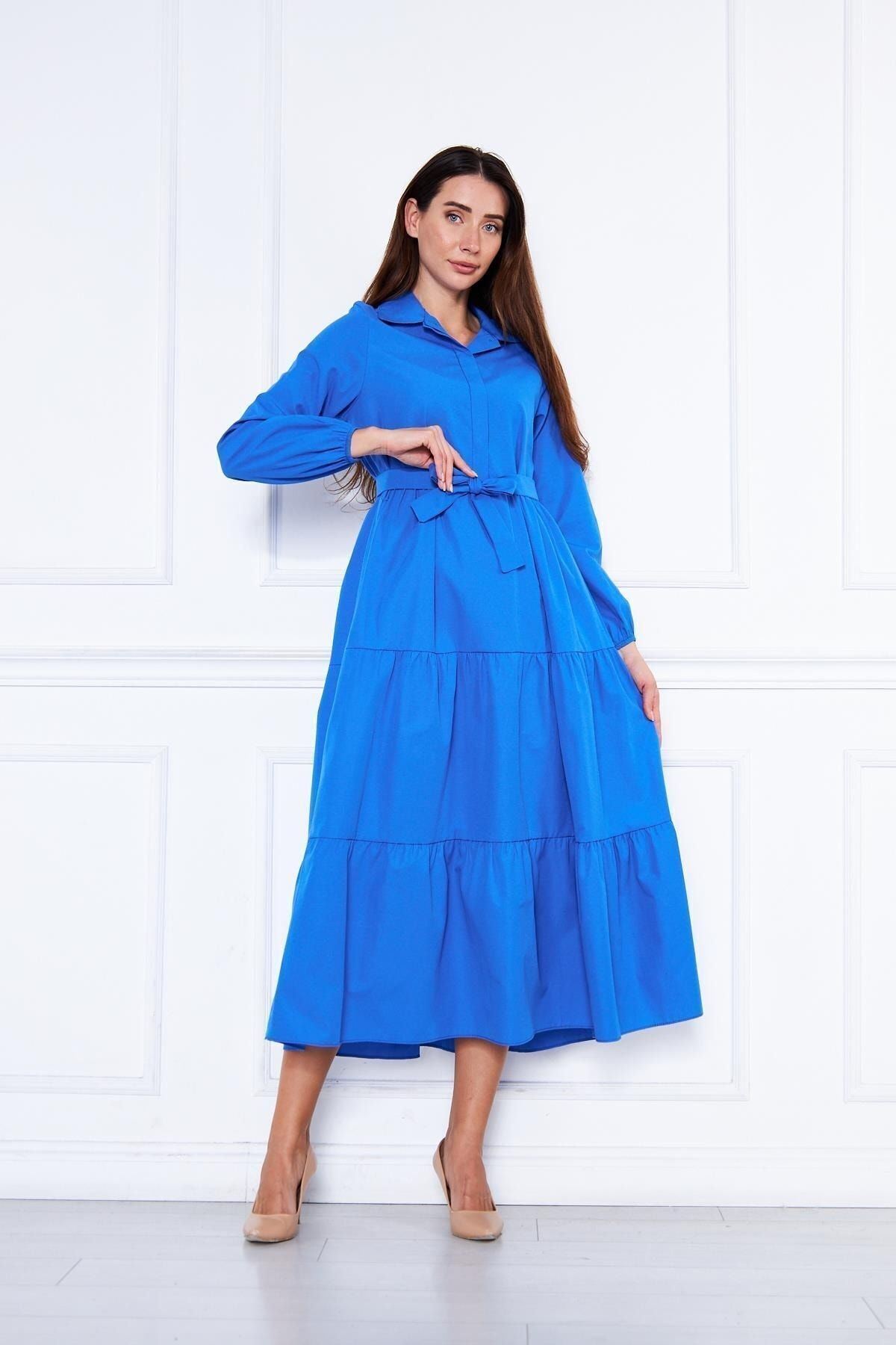 Kadın Katlı Gömlek Yaka Elbise