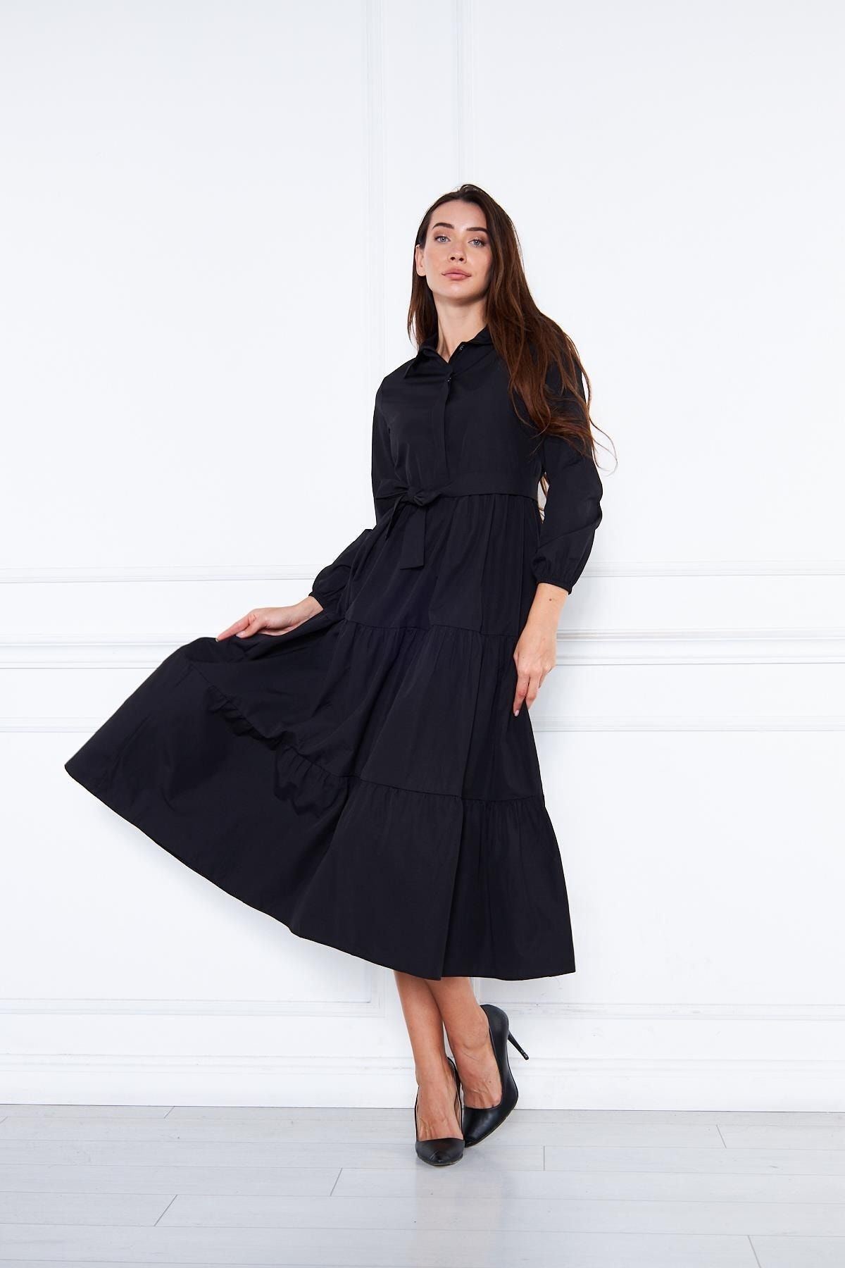 Kadın Katlı Gömlek Yaka Elbise