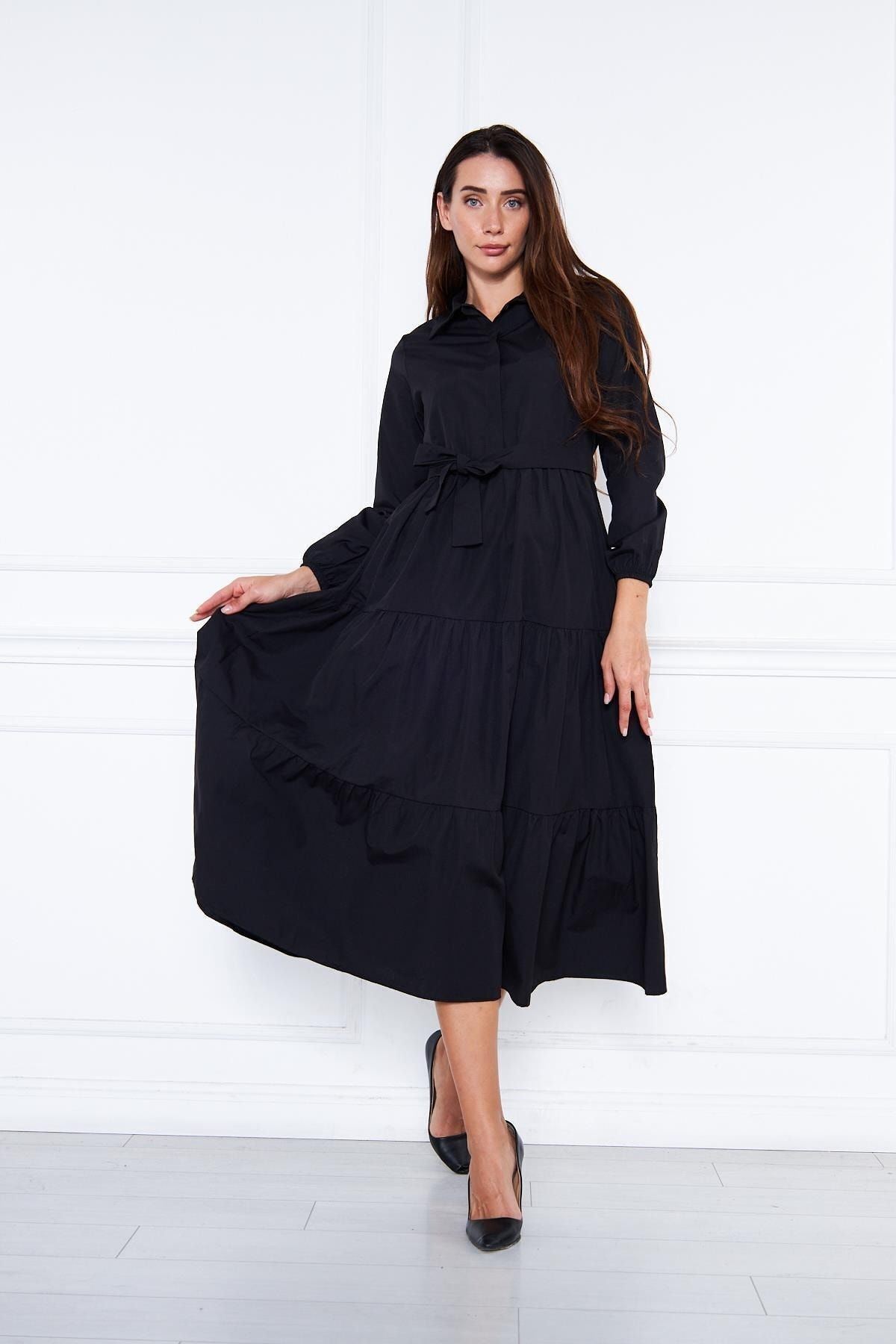 Kadın Katlı Gömlek Yaka Elbise