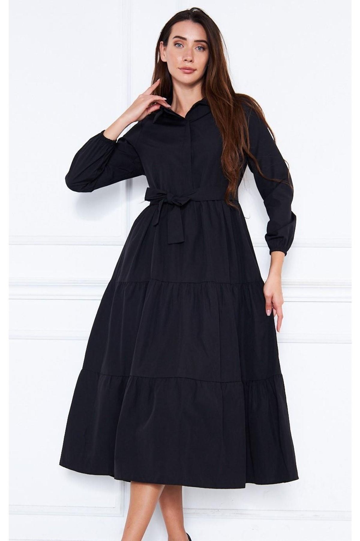 Kadın Katlı Gömlek Yaka Elbise
