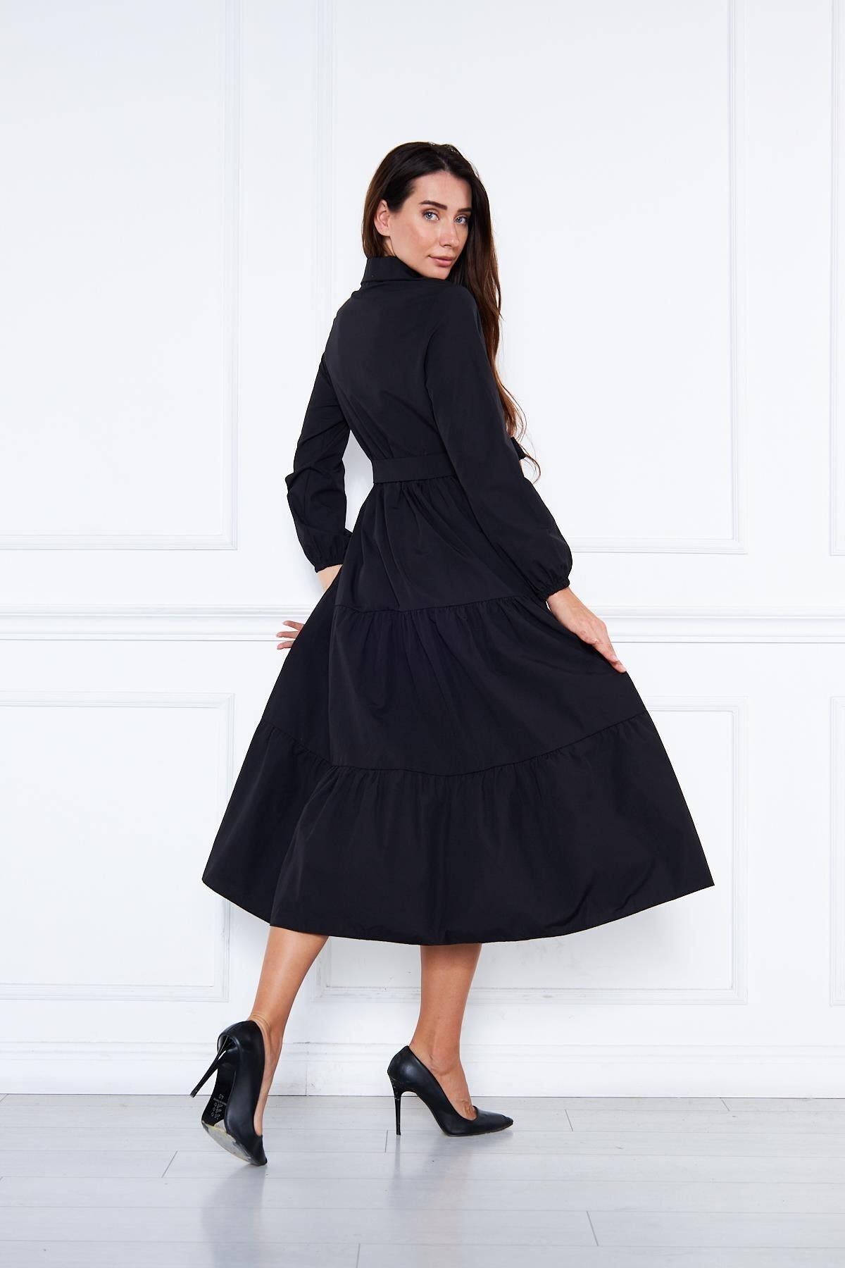 Kadın Katlı Gömlek Yaka Elbise