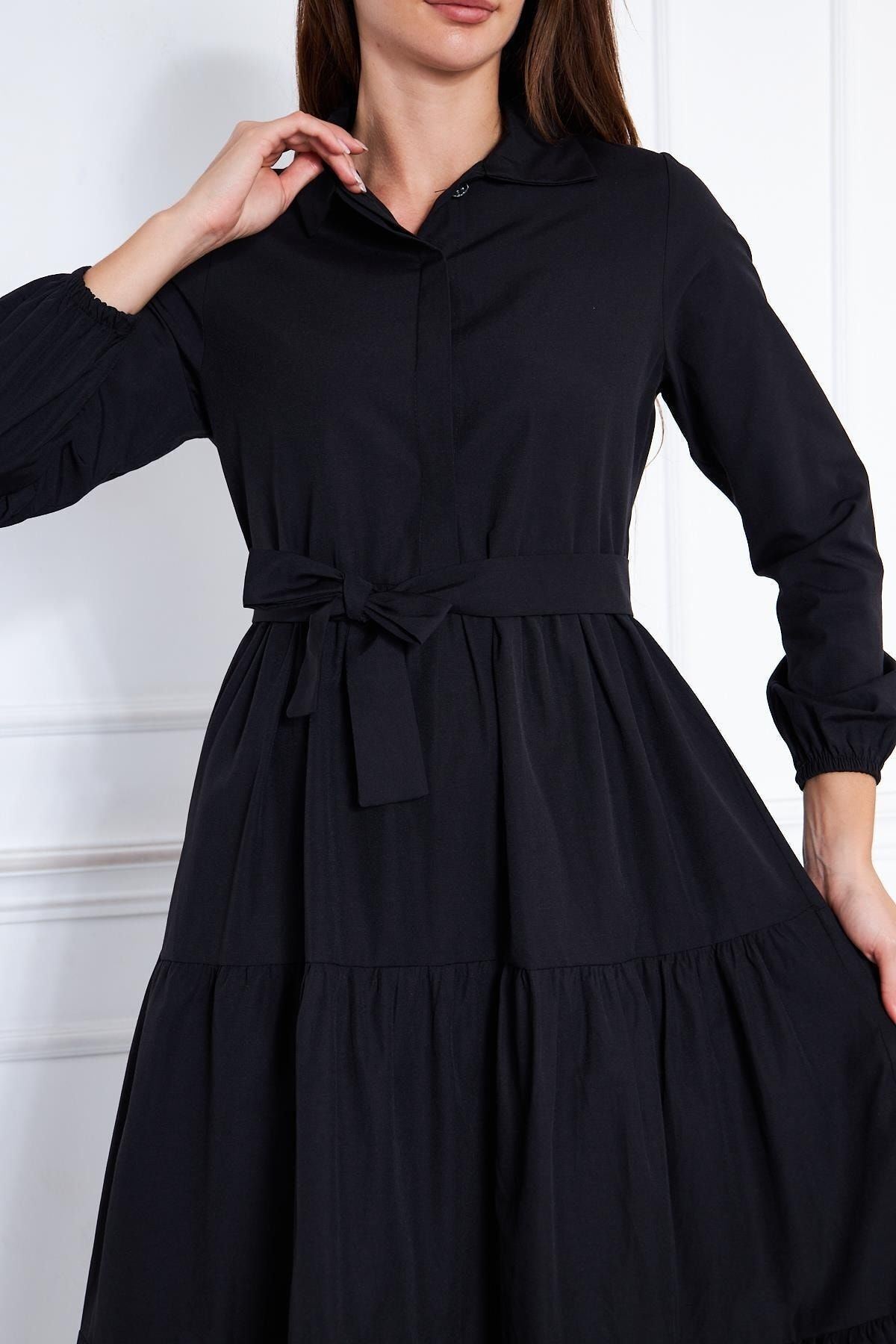 Kadın Katlı Gömlek Yaka Elbise