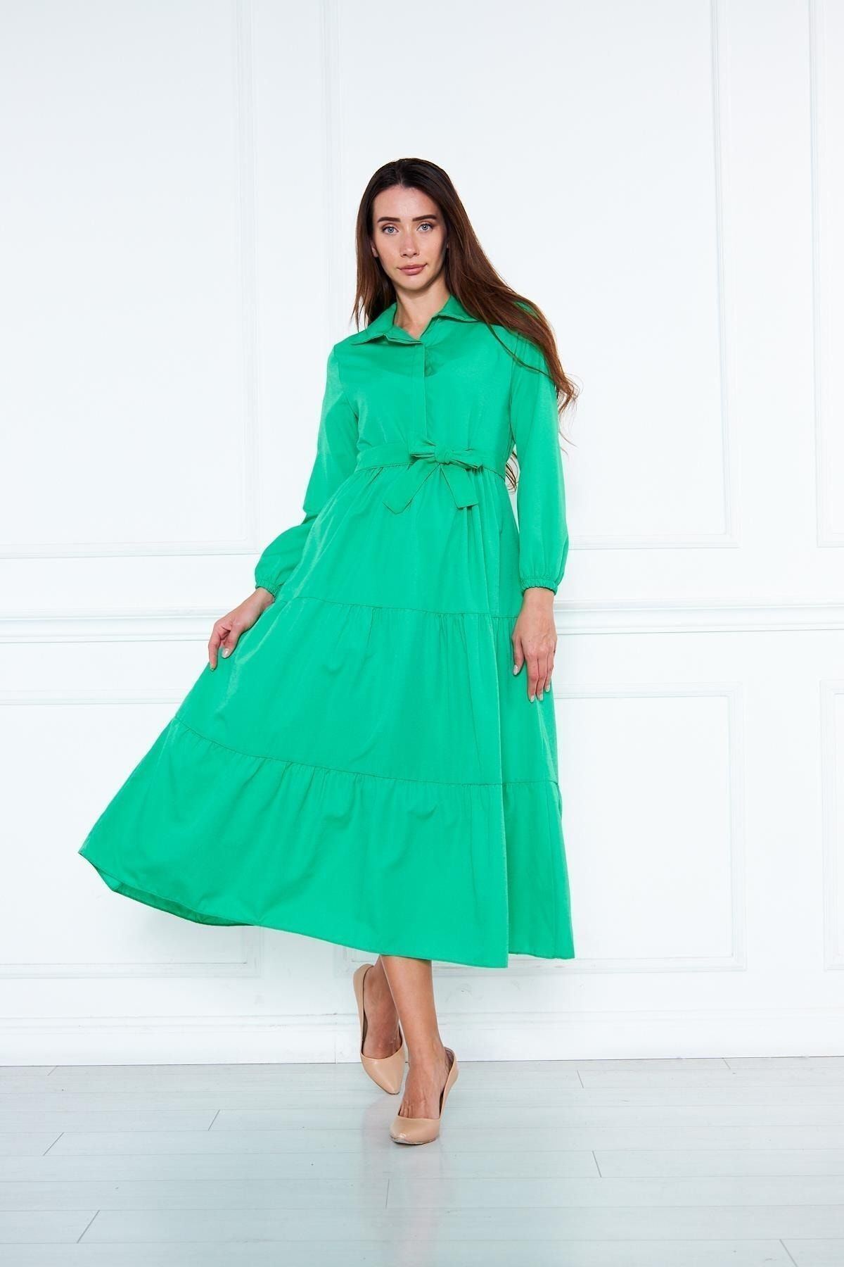 Kadın Katlı Gömlek Yaka Elbise