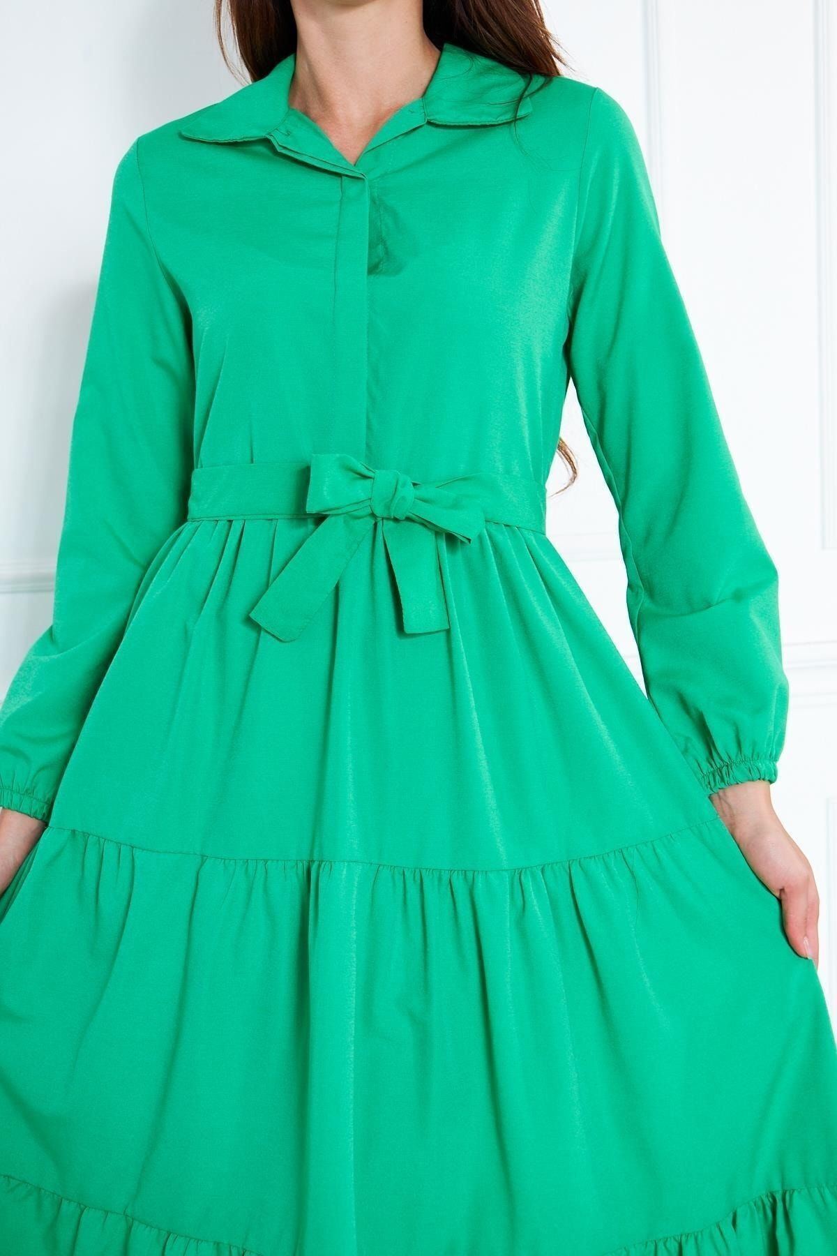 Kadın Katlı Gömlek Yaka Elbise