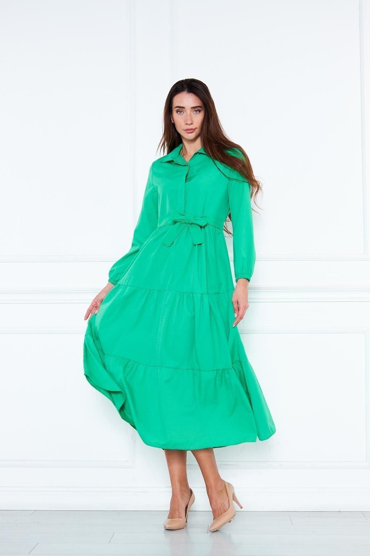 Kadın Katlı Gömlek Yaka Elbise