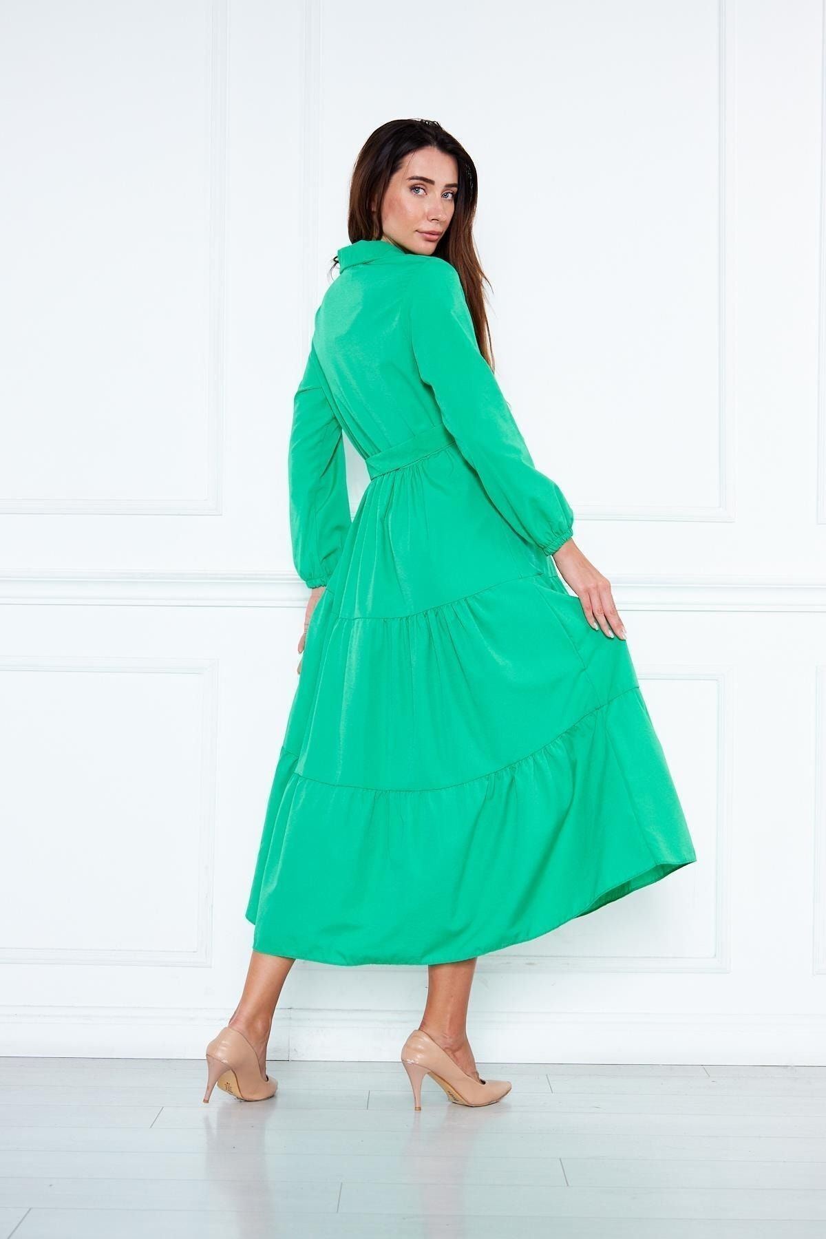 Kadın Katlı Gömlek Yaka Elbise