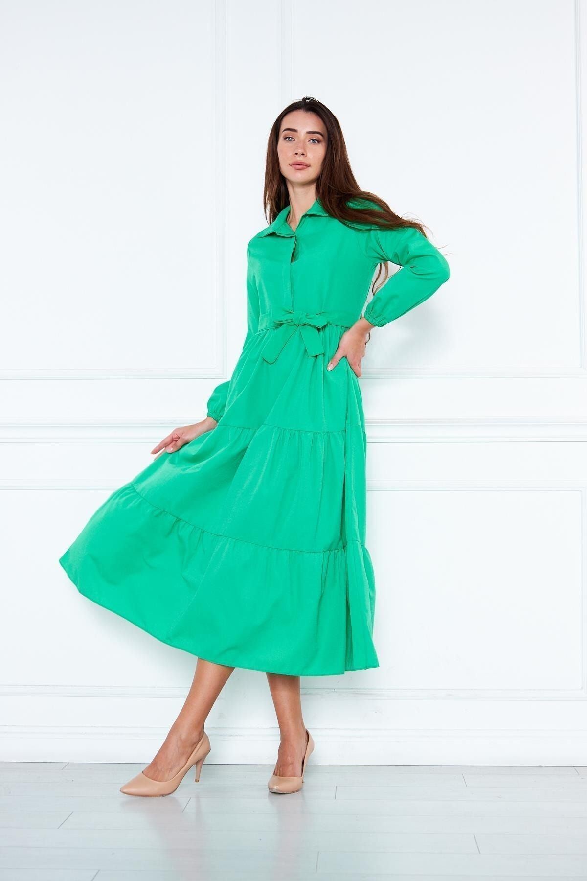 Kadın Katlı Gömlek Yaka Elbise