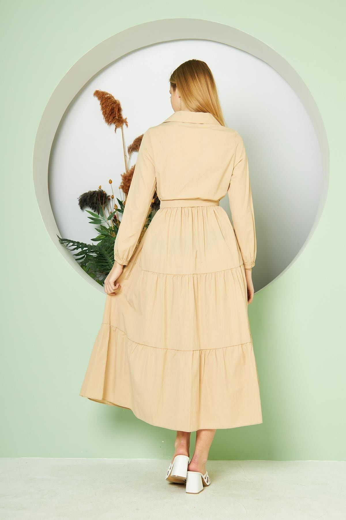 Kadın Katlı Gömlek Yaka Elbise