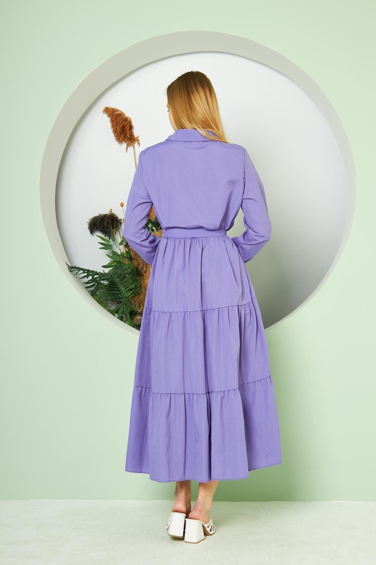 Kadın Katlı Gömlek Yaka Elbise