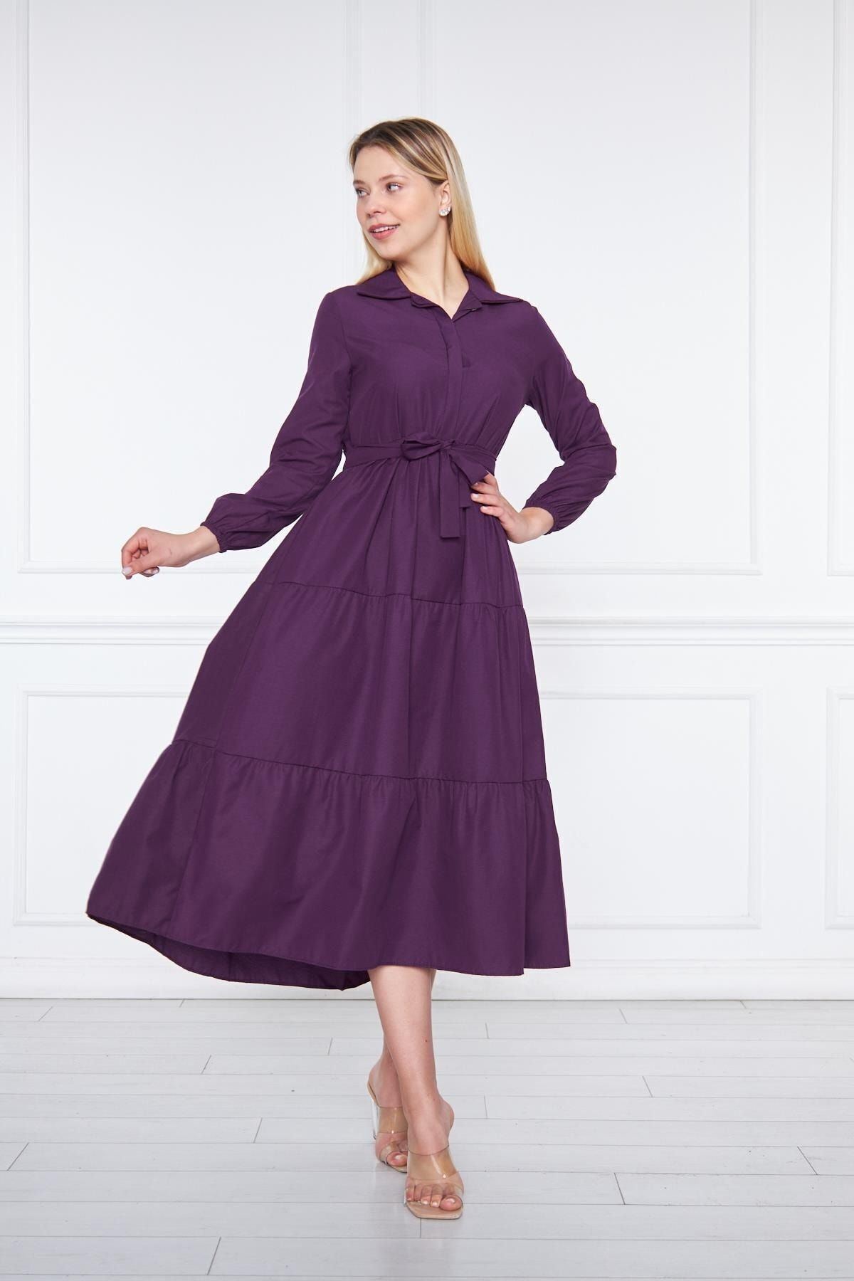 Kadın Katlı Gömlek Yaka Elbise